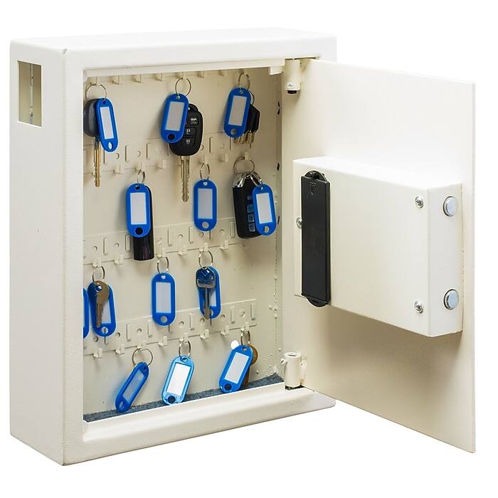 Angle. AdirOffice - Steel Digital Key Cabinet, 40-Key Capacity with Programmable Lock - White.