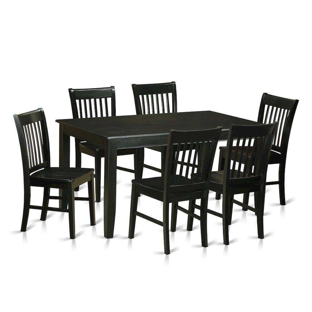 Alt View 1. FurniFact - Solid Wood Black Kitchen Table and Chairs, 7 Piece Dining Set for 6 - Black.