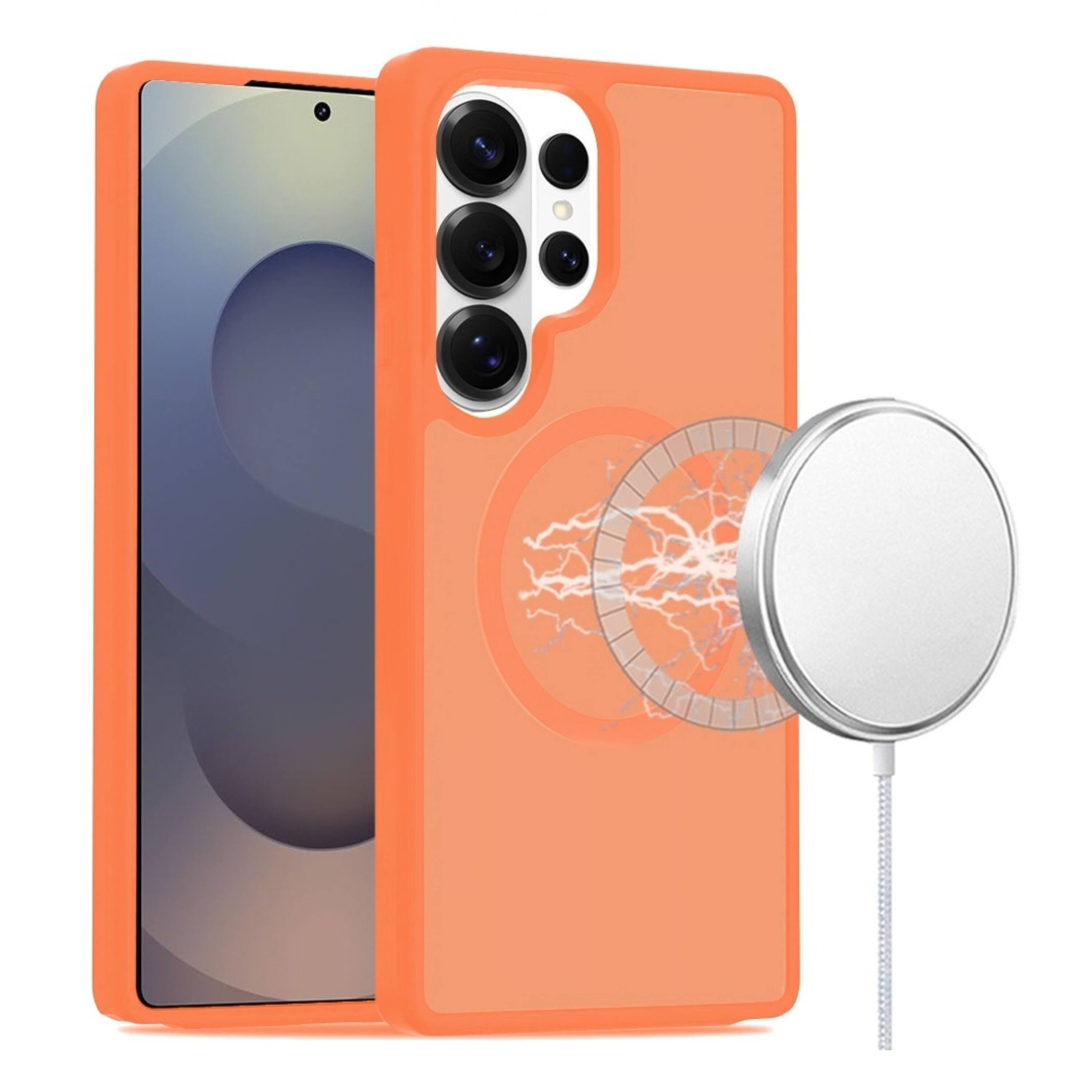 Front. Kitcheniva - Smooth Translucent Shockproof Phone Case With Tempered Glass For Samsung Galaxy S25 Ultra Orange - Orange.