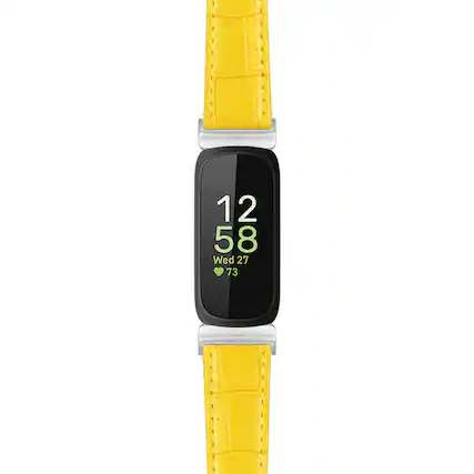 Front. StrapsCo - Crocodile Strap Leather Watch Band For Fitbit Inspire 3 - Yellow (Silver Hardware).