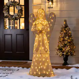 Glitzhome - 63"H Christmas 3D Glittered Fabric Angel with 120 LED Lights - Multi-Colored