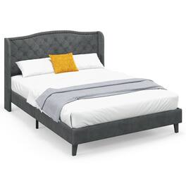 Ecooso - Queen Size Upholstered Bed Frame with Button Tufted Headboard - Gray