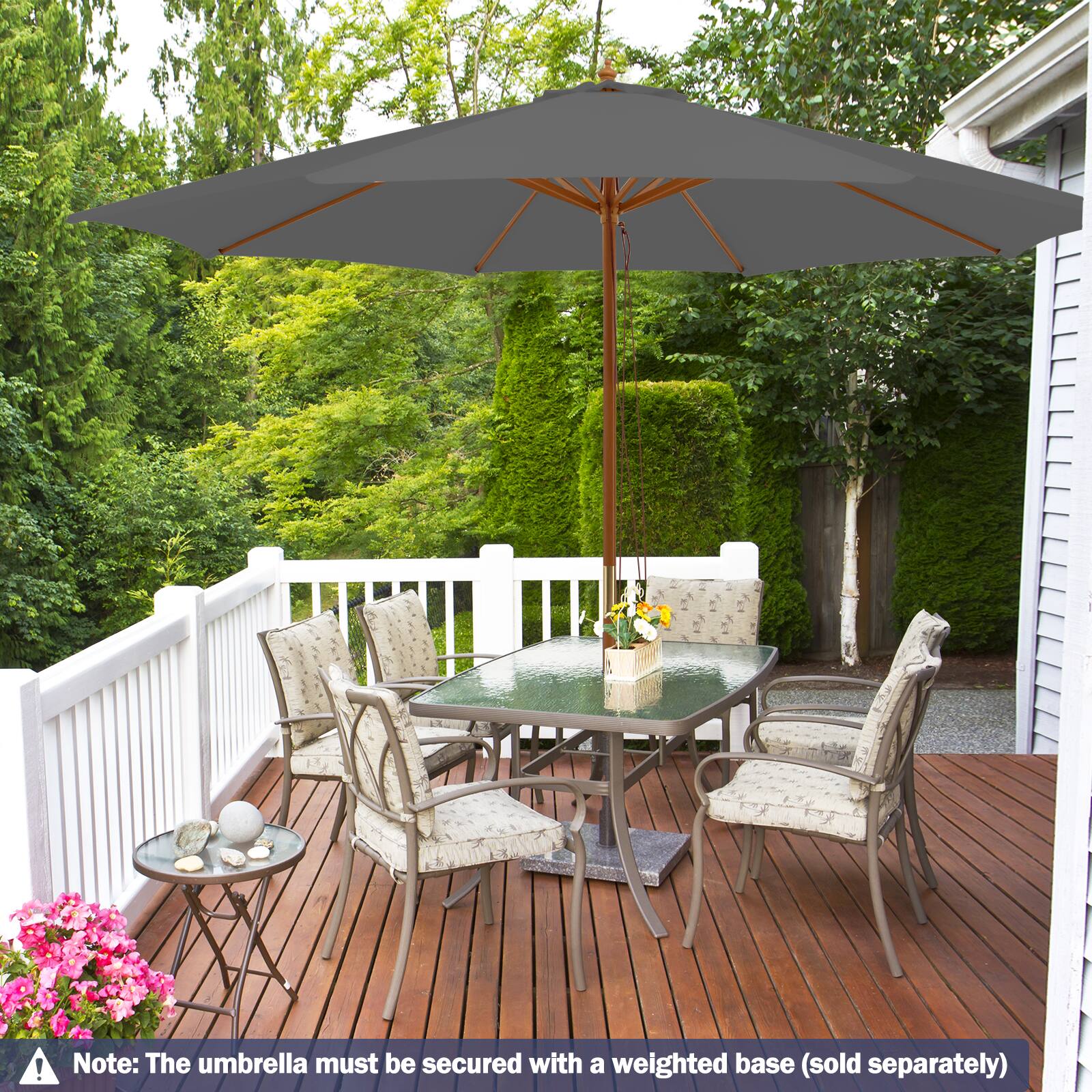 The umbrella must be secured with a weighted base (sold separately)