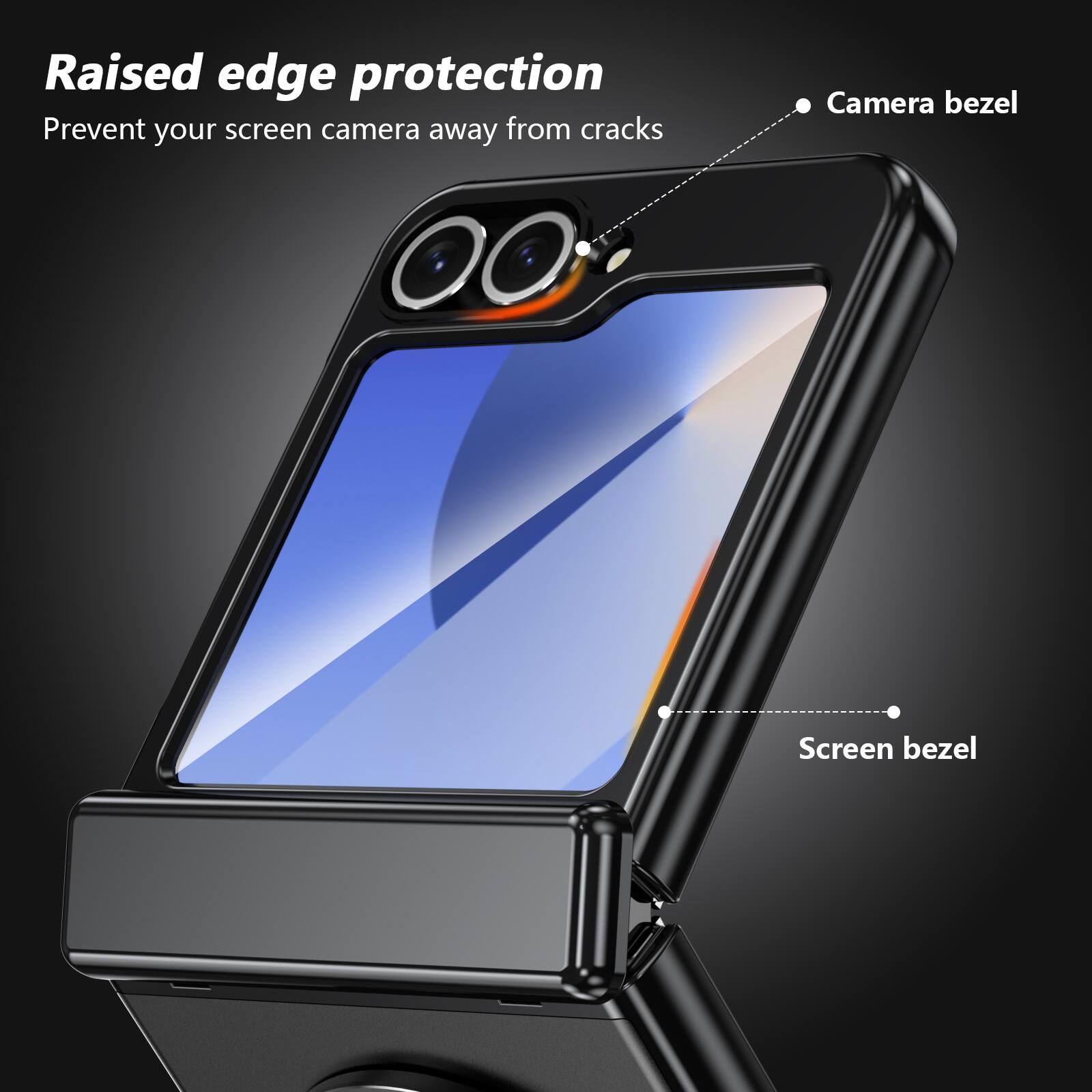 Raised edge protection  
Prevent your screen camera away from cracks  
Camera bezel  
Screen bezel