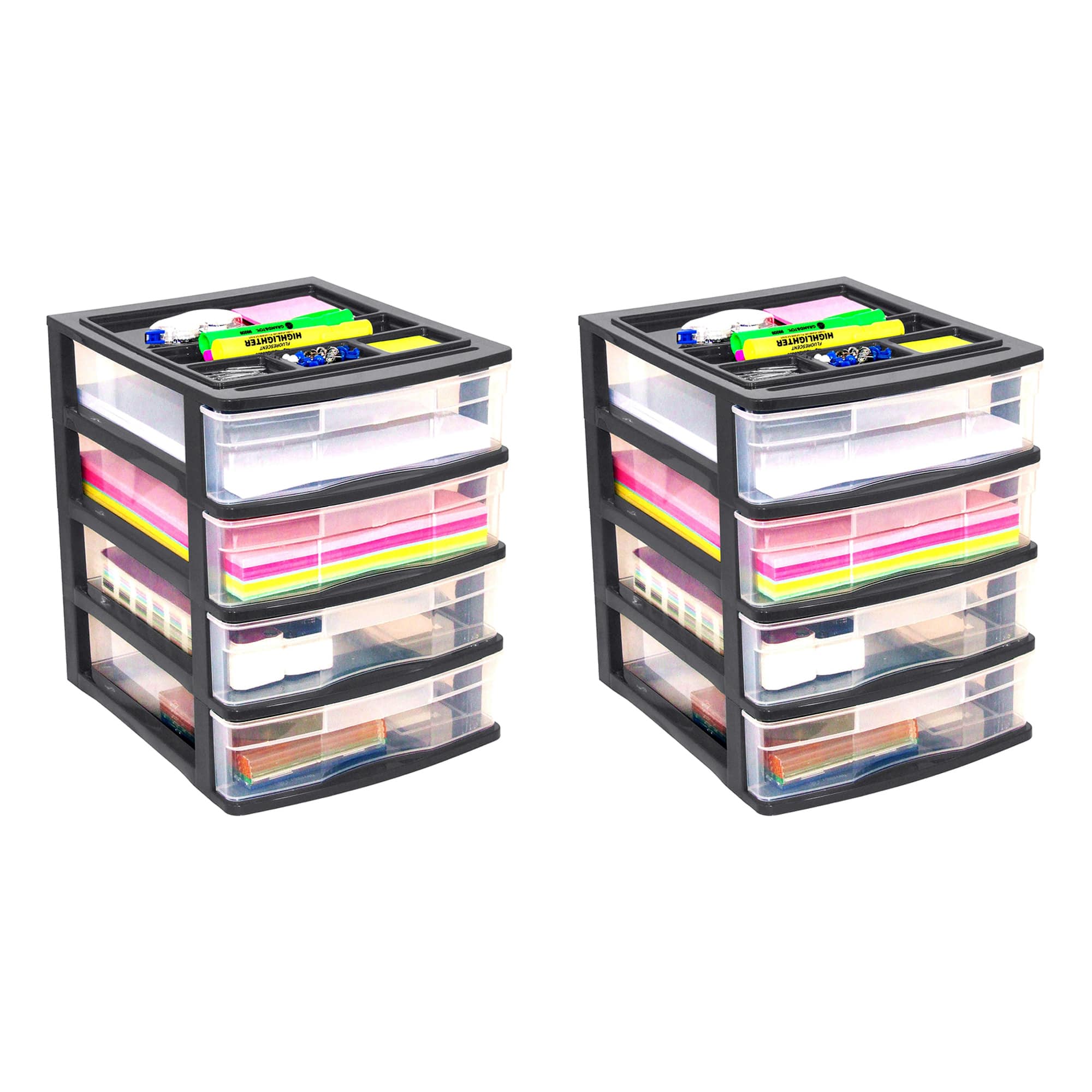 Gracious Living - 4 Drawer Desktop Countertop Storage w/Organizer, Black (2 Pack)