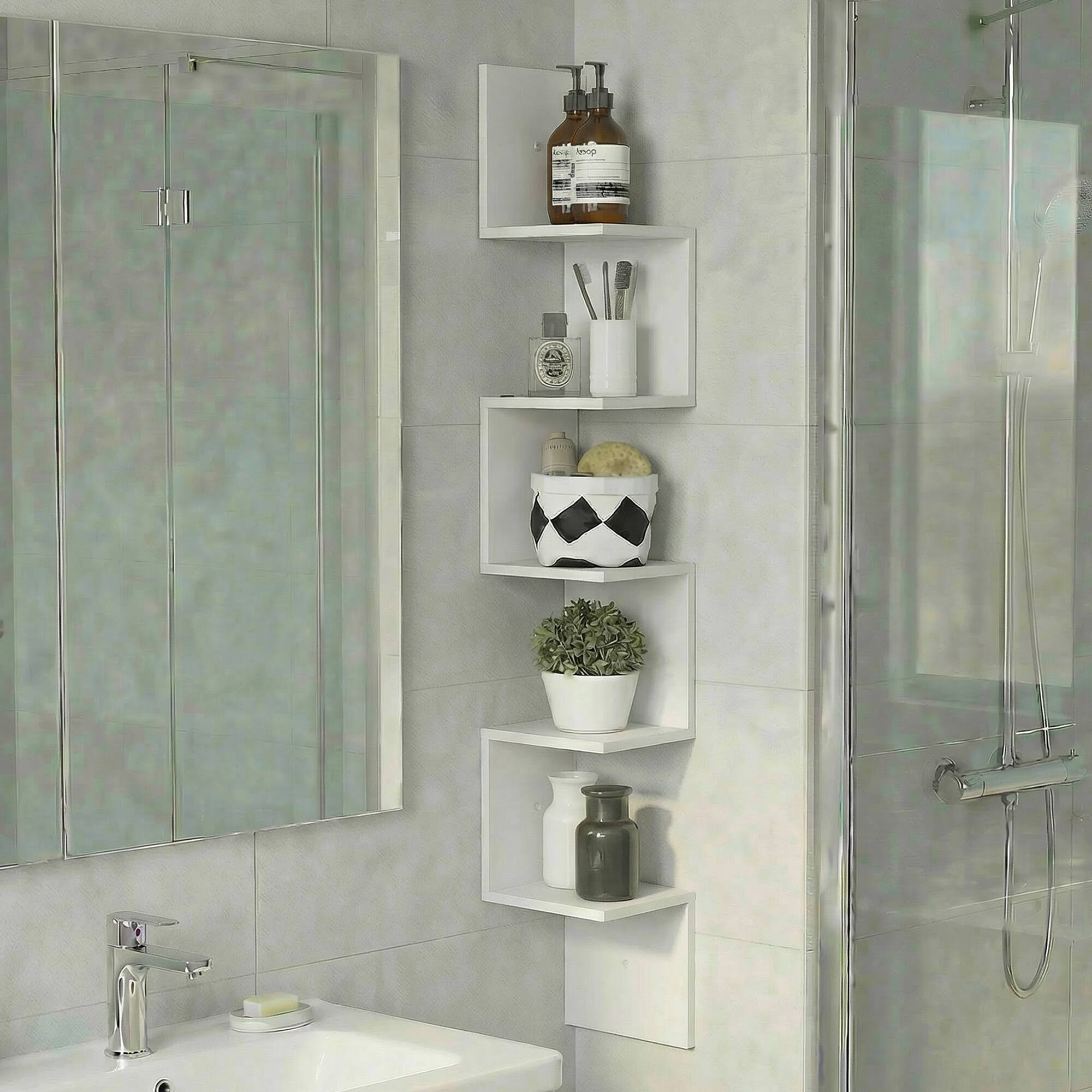 Alt View 1. Furinno - ROSSI Easy Assembly Corner Floating Shelves for Wall, Corner Square Wall Shelf, S-shape Radial Floating Book Shelf - White.