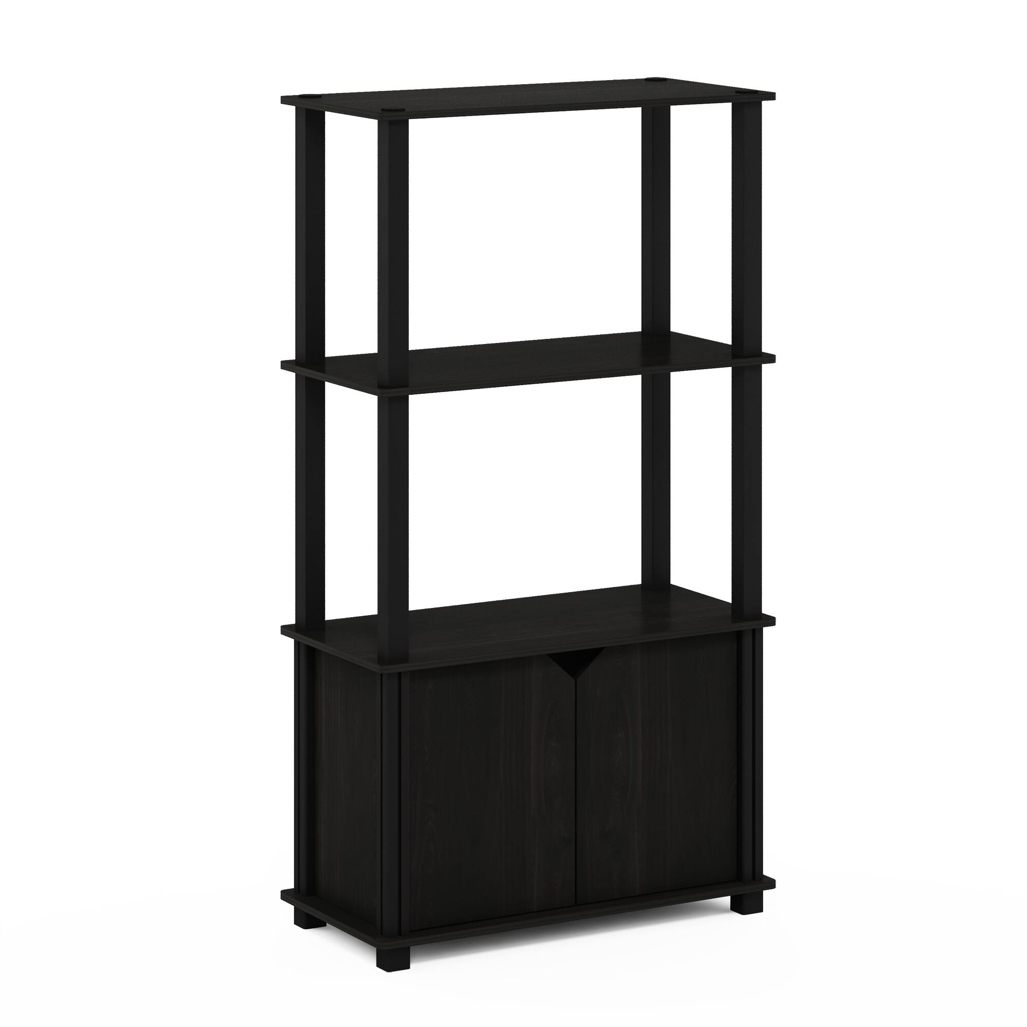 Front. Furinno - Go Green 4-Tier Multipurpose Display Shelf with Door, Espresso/Black - Espresso/Black.
