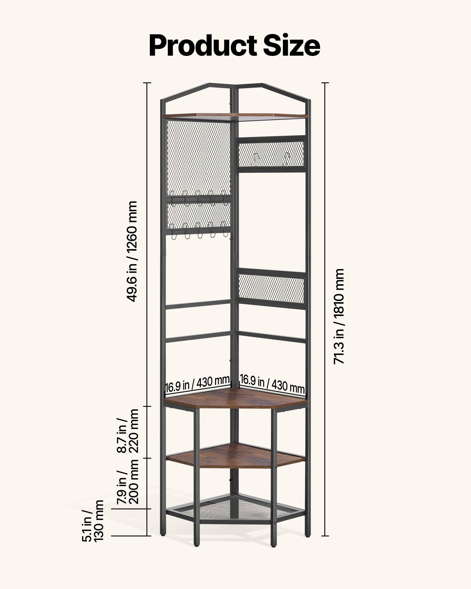 Product Size

- Height: 49.6 in / 1260 mm
- Width: 16.9 in / 430 mm
- Depth: 8.7 in / 220 mm
- Overall Height: 71.3 in / 1810 mm