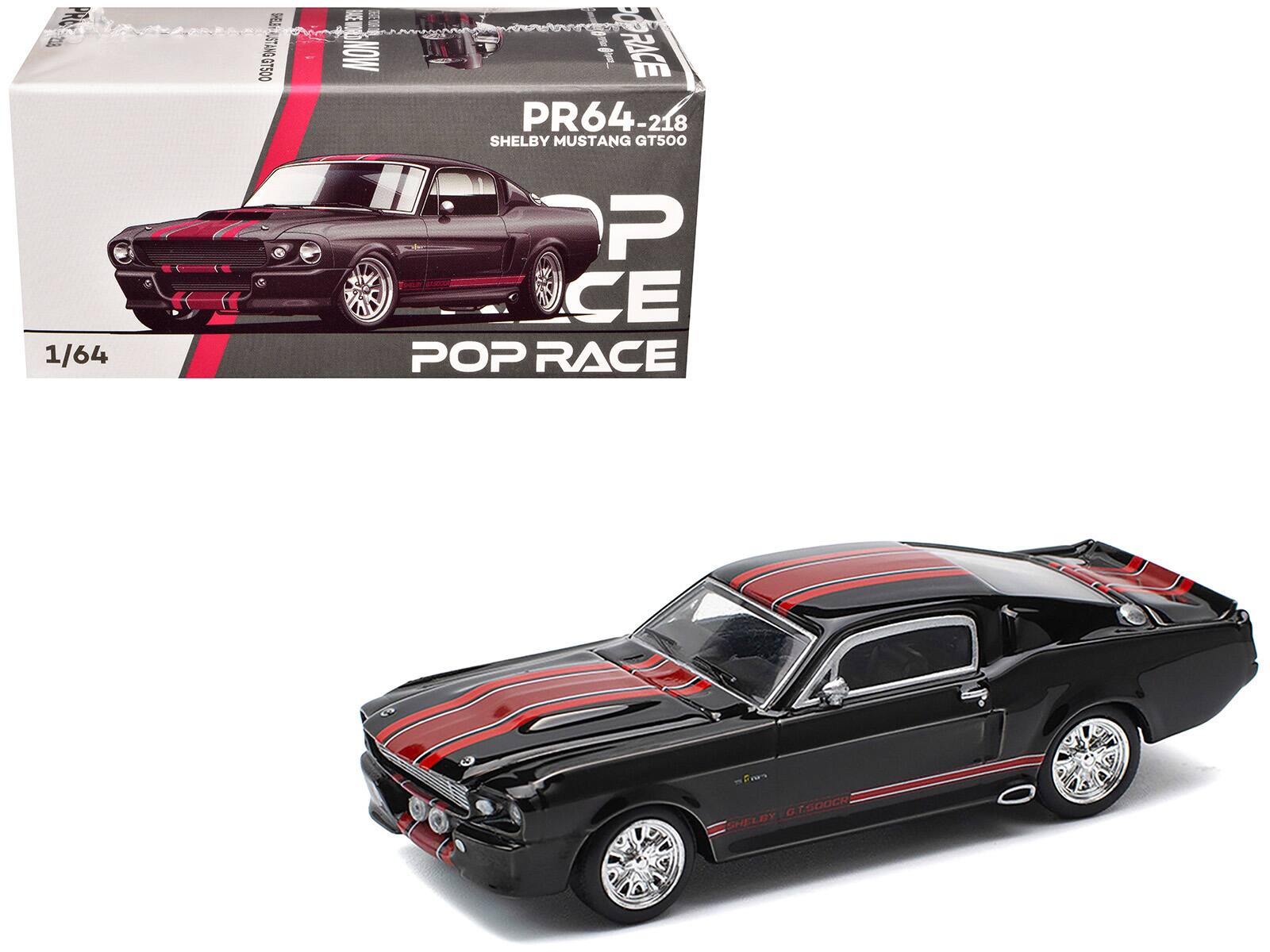 Shelby Mustang GT500 Stripes 1/64 Diecast Model Car by Pop Race - Dark Chrome with Red