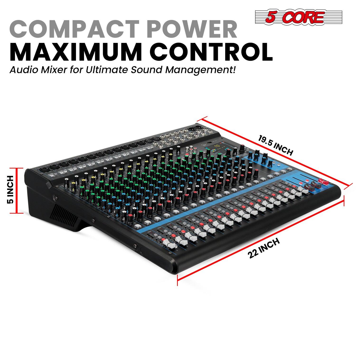 5 CORE Audio Mixer 20 Channel DJ Soundboard USB Interface