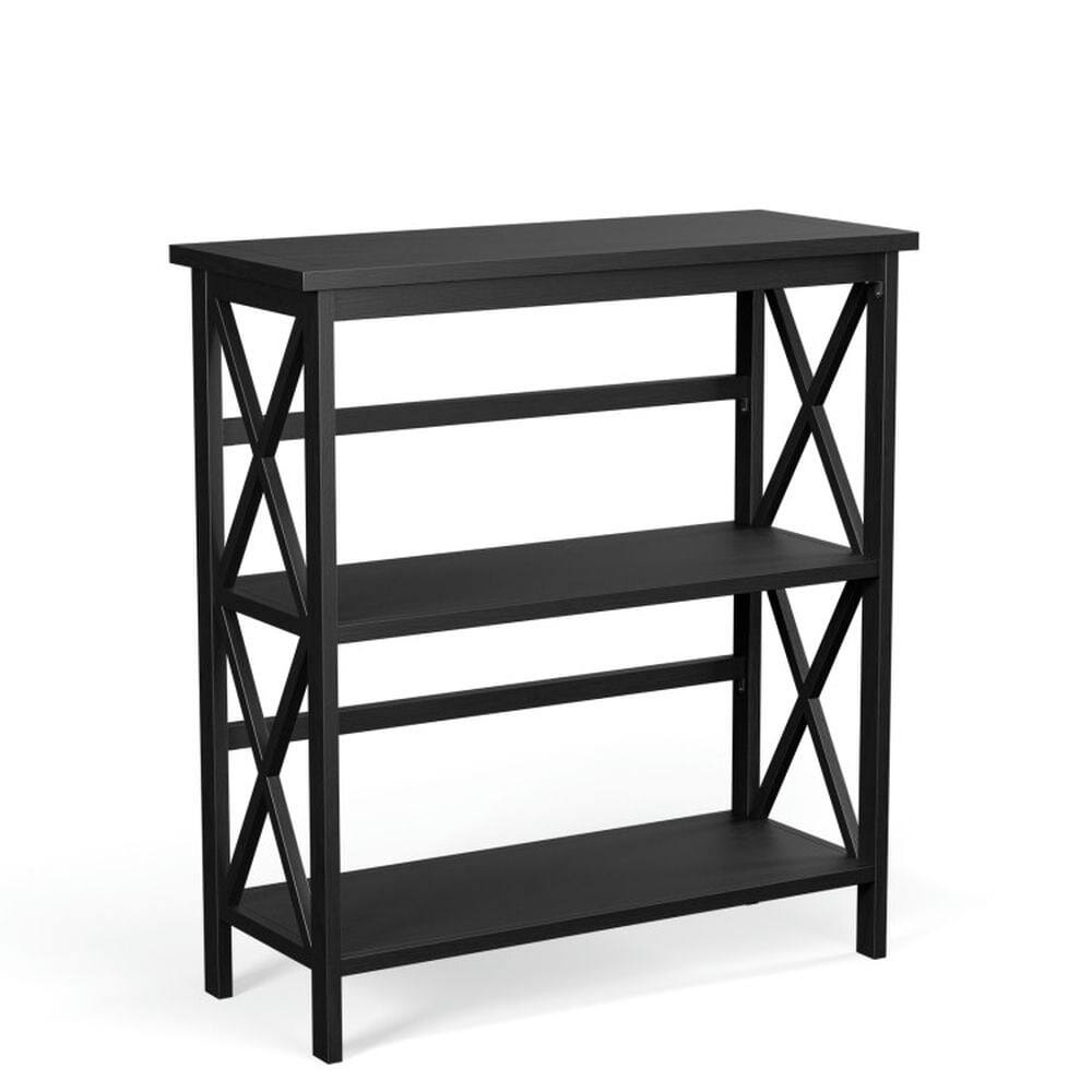 Alt View 2. Kadyn - Open Book Shelf,Storage Shelf Unit Plant Stand,3-Tier Wooden Multi-Functional X-Design Etagere Storage Bookshelf-Black - Black.