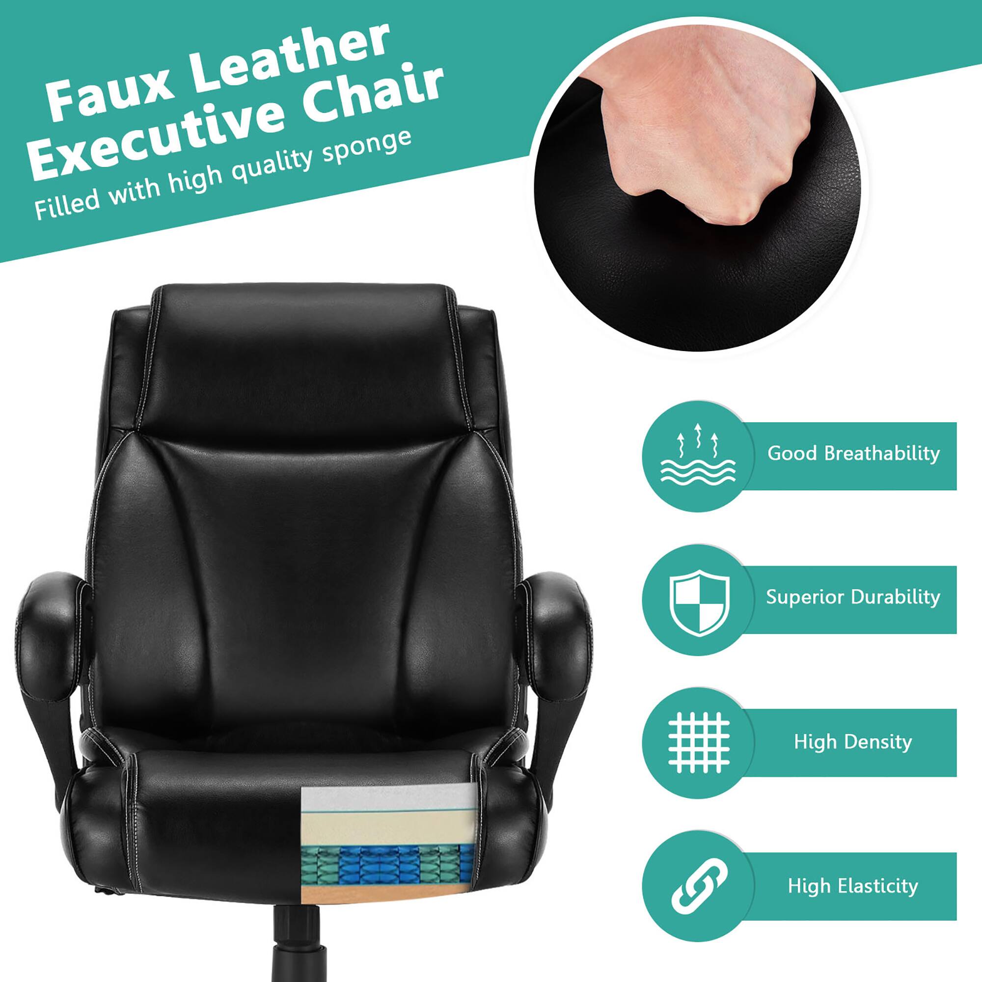 Faux Leather Chair Executive high quality sponge Filled with Good Breathability Superior Durability High Density High Elasticity