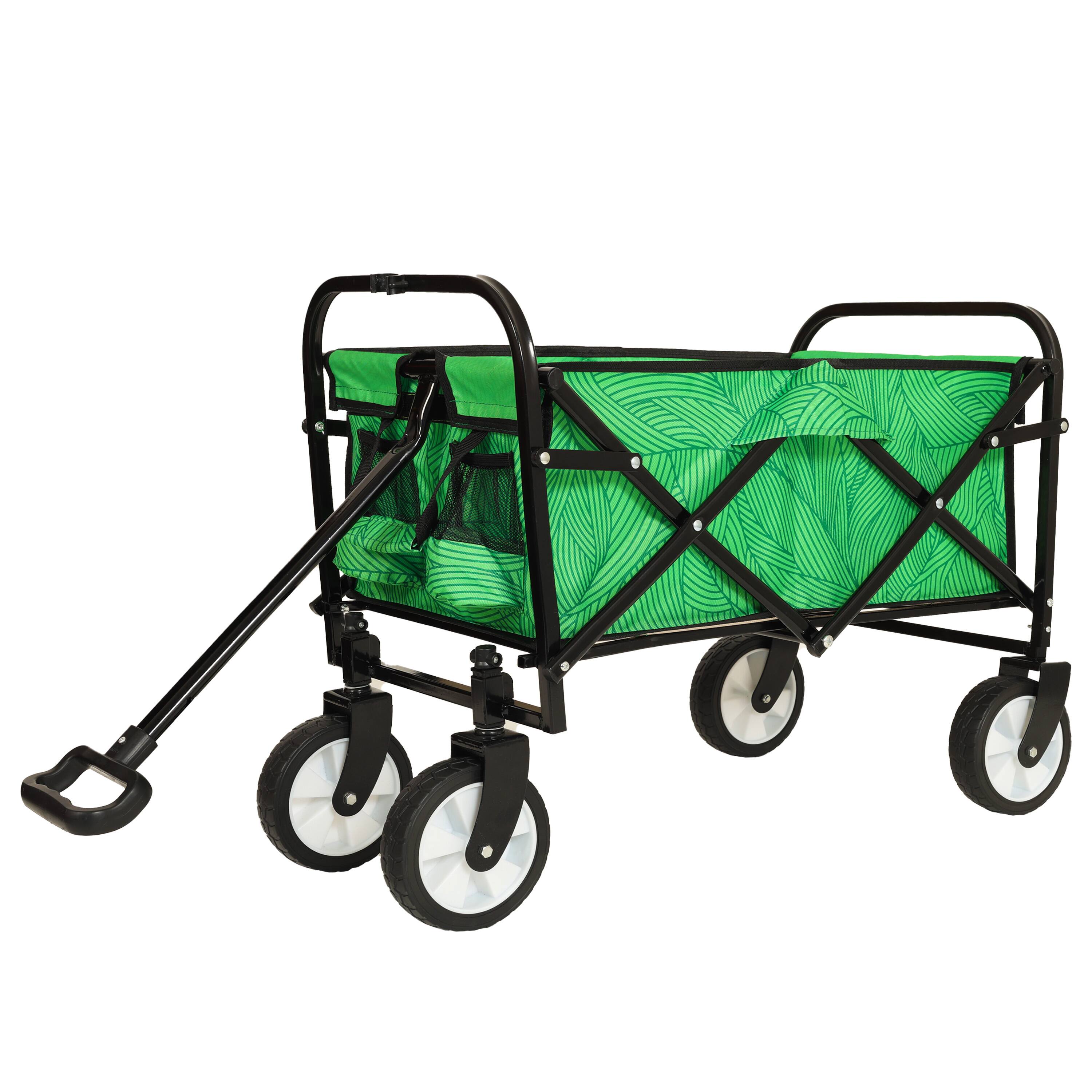 Angle. APRILSOUL - Minimeetall Colorful Collapsible Foldable Wagon Cart with strapping system Supports 225lbs green line - Green.