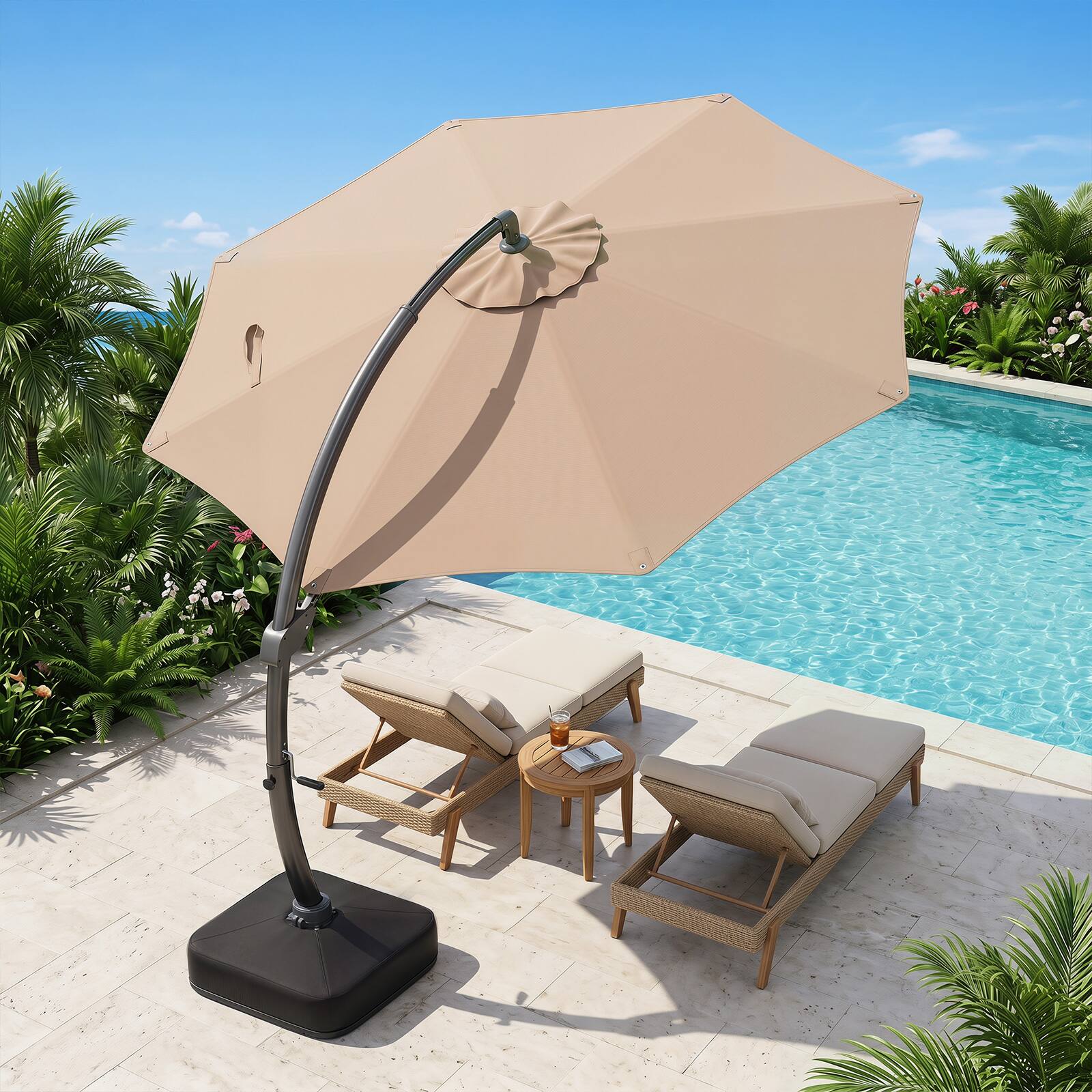 Alt View 1. Costway - Costway 11 FT Cantilever Patio Umbrella with Base, 360° Rotation & Tilt Adjustment for Yard - Brown.