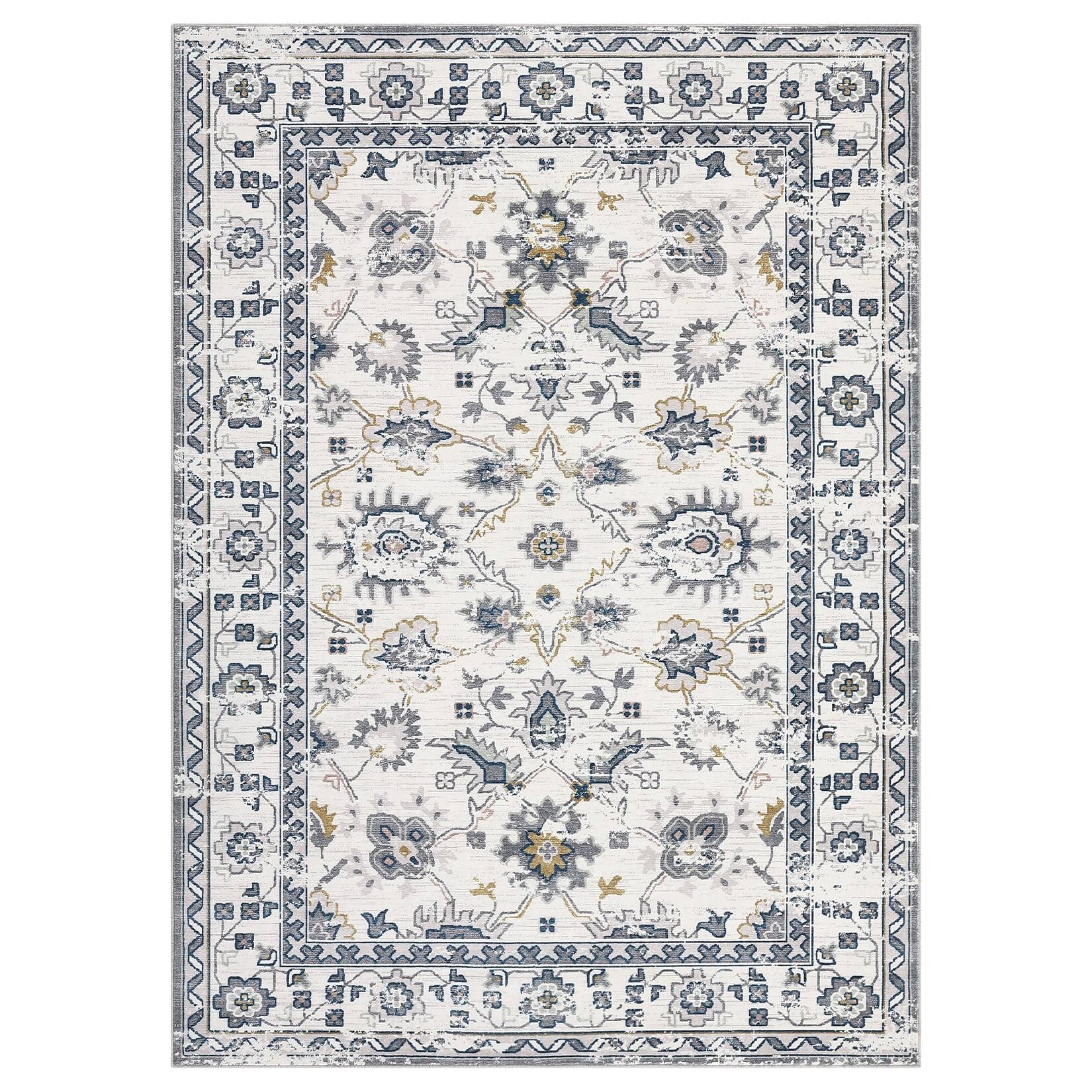 Angle. Homhougo - 8x10 Vintage Washable Area Rug, Stain Resistant Anti-Slip for Living Room - White - White.