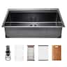 VEVOR - 33 inch Kitchen Sink Workstation, 304 Stainless Steel Top Mount Sinks, Drop-In Single Bowl Farmhouse Basin - Black