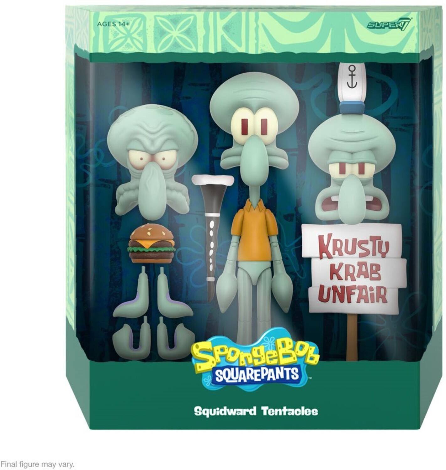 AGES 14+ SUPER KRUSTY KRAB UNFAIR SPONGEBOB SQUAREPANTS Squidward Tentacles Final figure may vary.