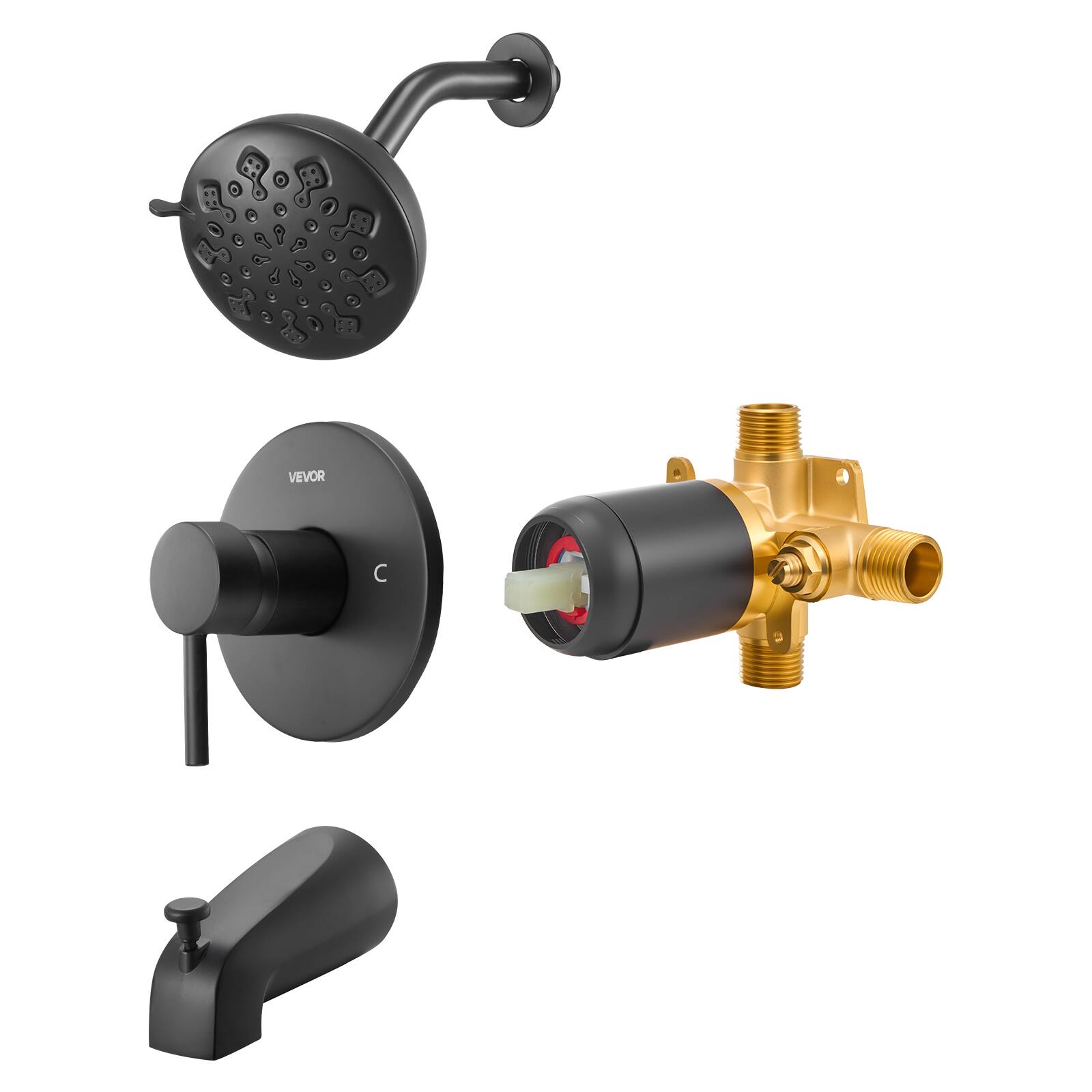 Alt View 5. VEVOR - Tub and Shower Faucet Set, Complete with 4.7-Inch Rainfall Shower Head and Bathtub Spout, 9-Setting Adjustable Spray - Black.