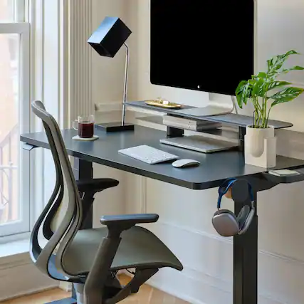 Front. Branch Furniture - Duo Standing Desk 58" – Adjustable Desk with OLED Control Panel, Frameless Design & Compact Footprint - Charcoal / Charcoal.