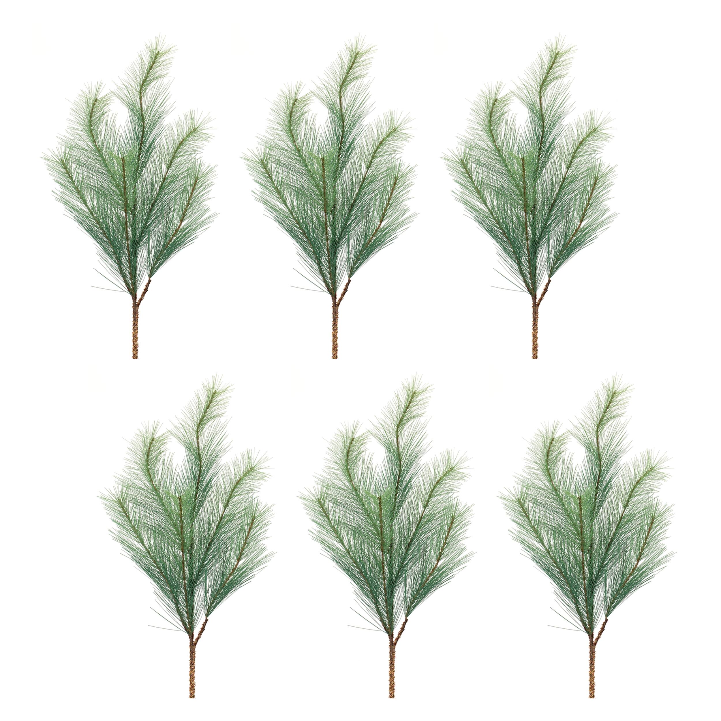 Left. BreeBe - Long Needle Pine Spray (Set of 6) - Green, Brown.