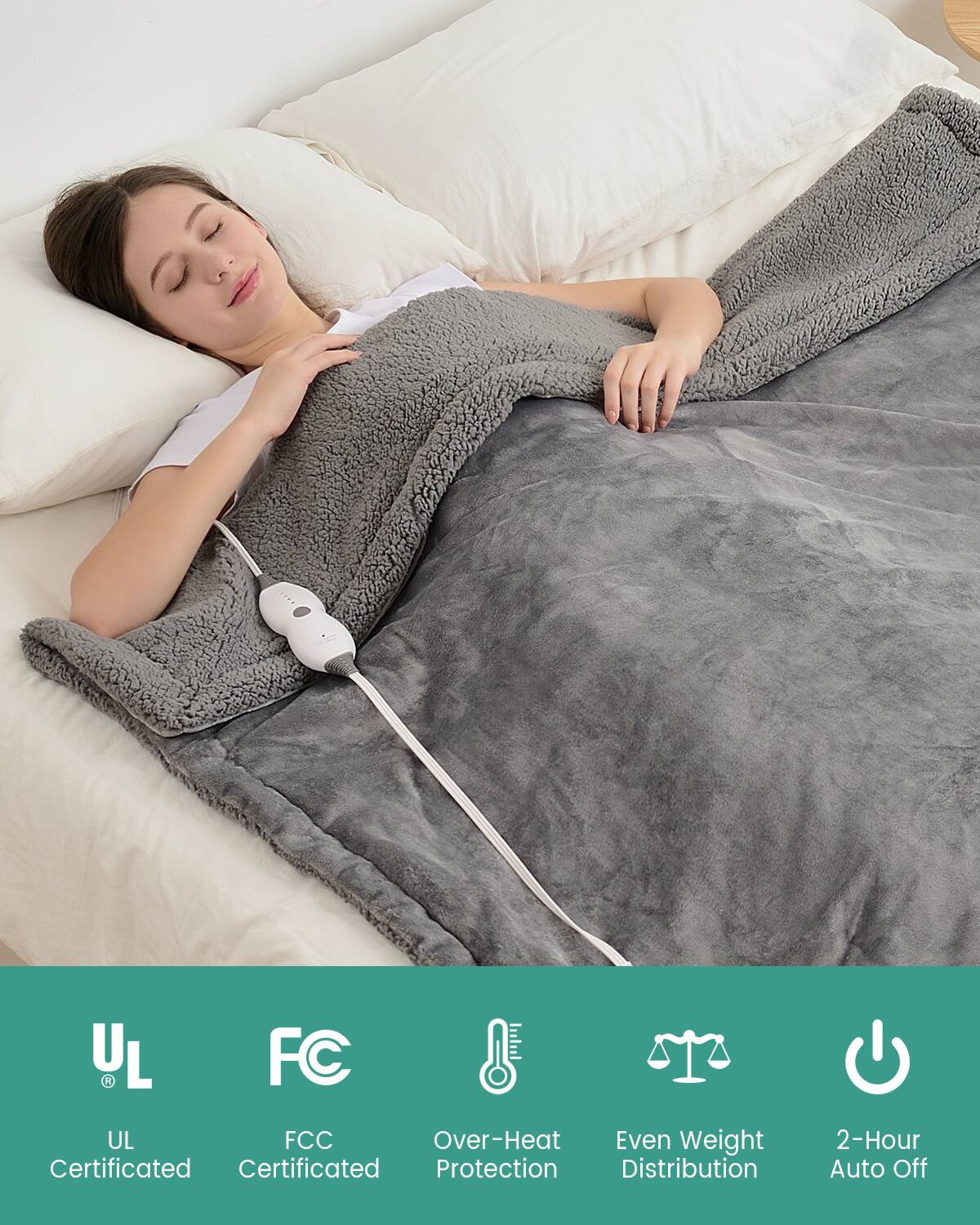 - UL Certificated
- FCC Certificated
- Over-Heat Protection
- Even Weight Distribution
- 2-Hour Auto Off