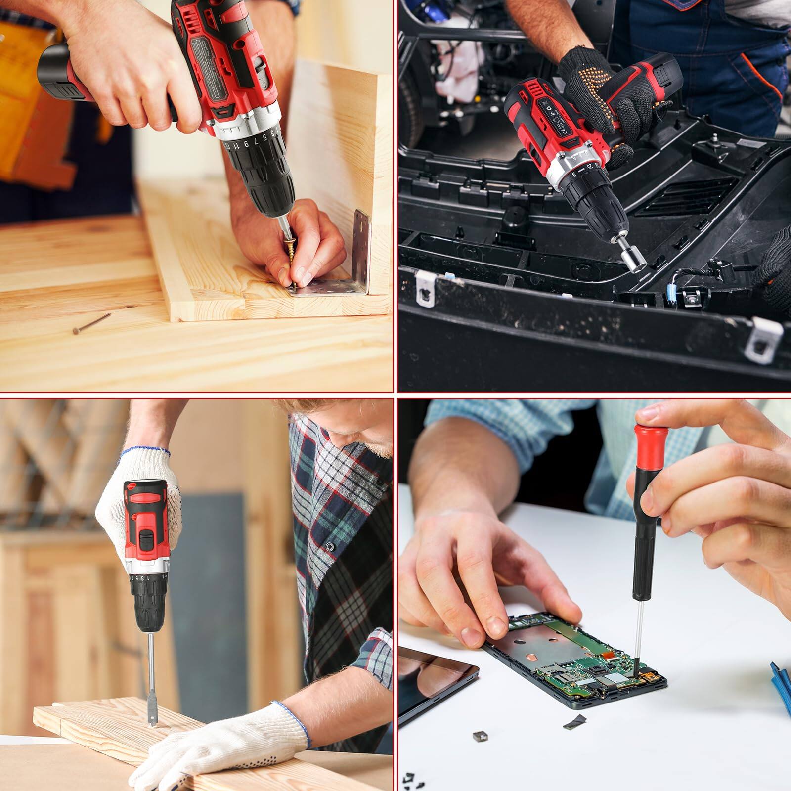 Alt View 5. JETRANSPORT - 138 Tool Set With 12v Cordless Drill -power Hand Kit Magnetic Bit 2-speed Control & Fast Charging Home - Red.