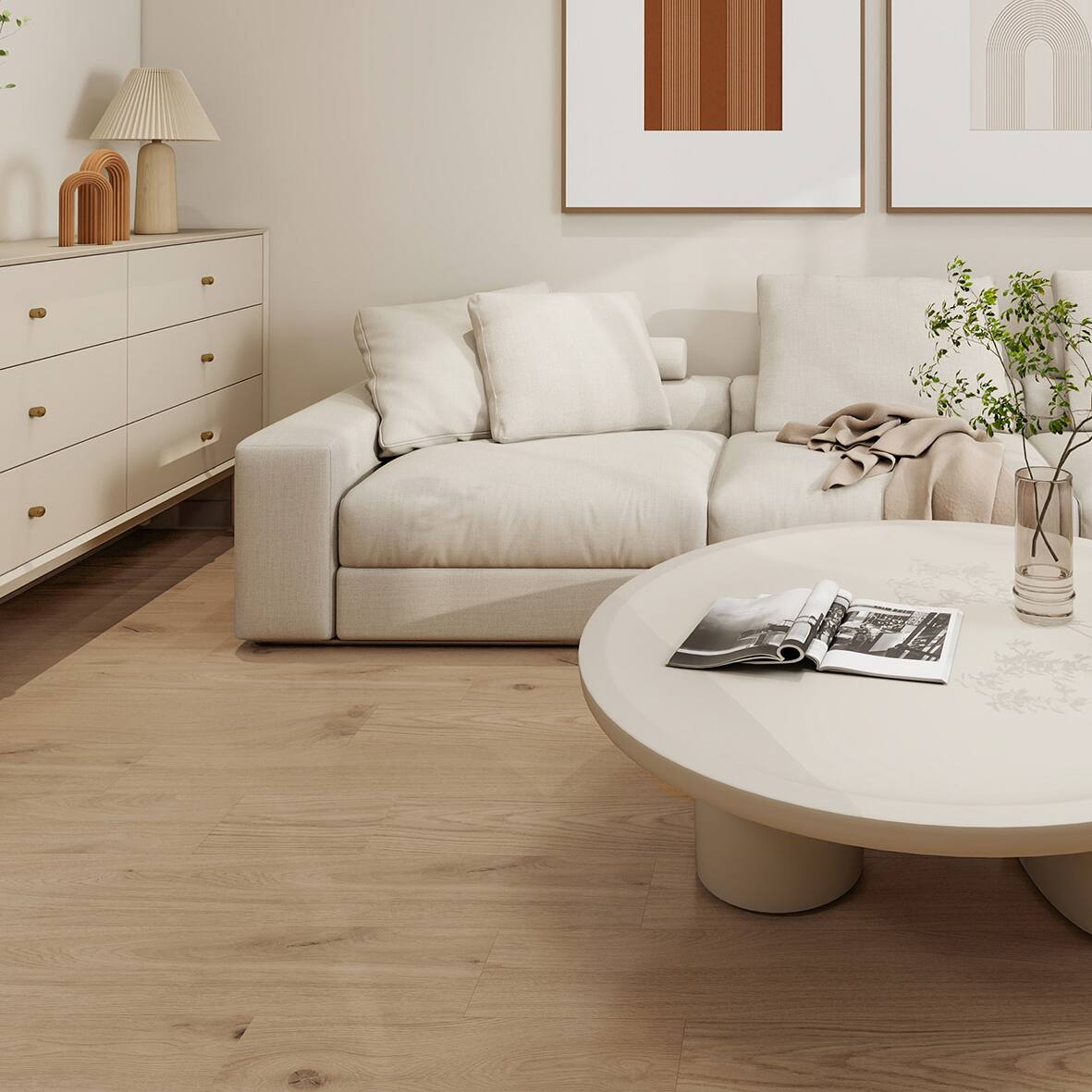 Angle. Dotfloor - Superoak Lite Laminate Flooring - 48"x7.7" Planks, 10 Planks/Box (25.6 sq ft/Box), 9.5mm Thick, AC4 Wear Rating - Golden Rustic.