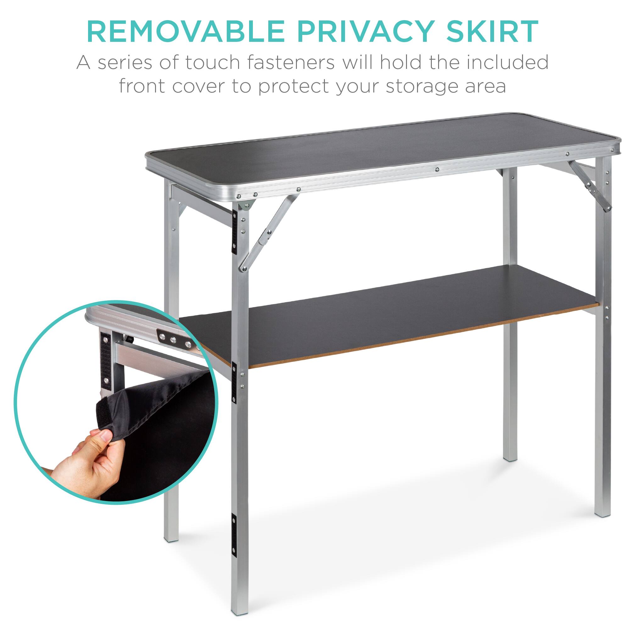 REMOVABLE PRIVACY SKIRT  
A series of touch fasteners will hold the included front cover to protect your storage area