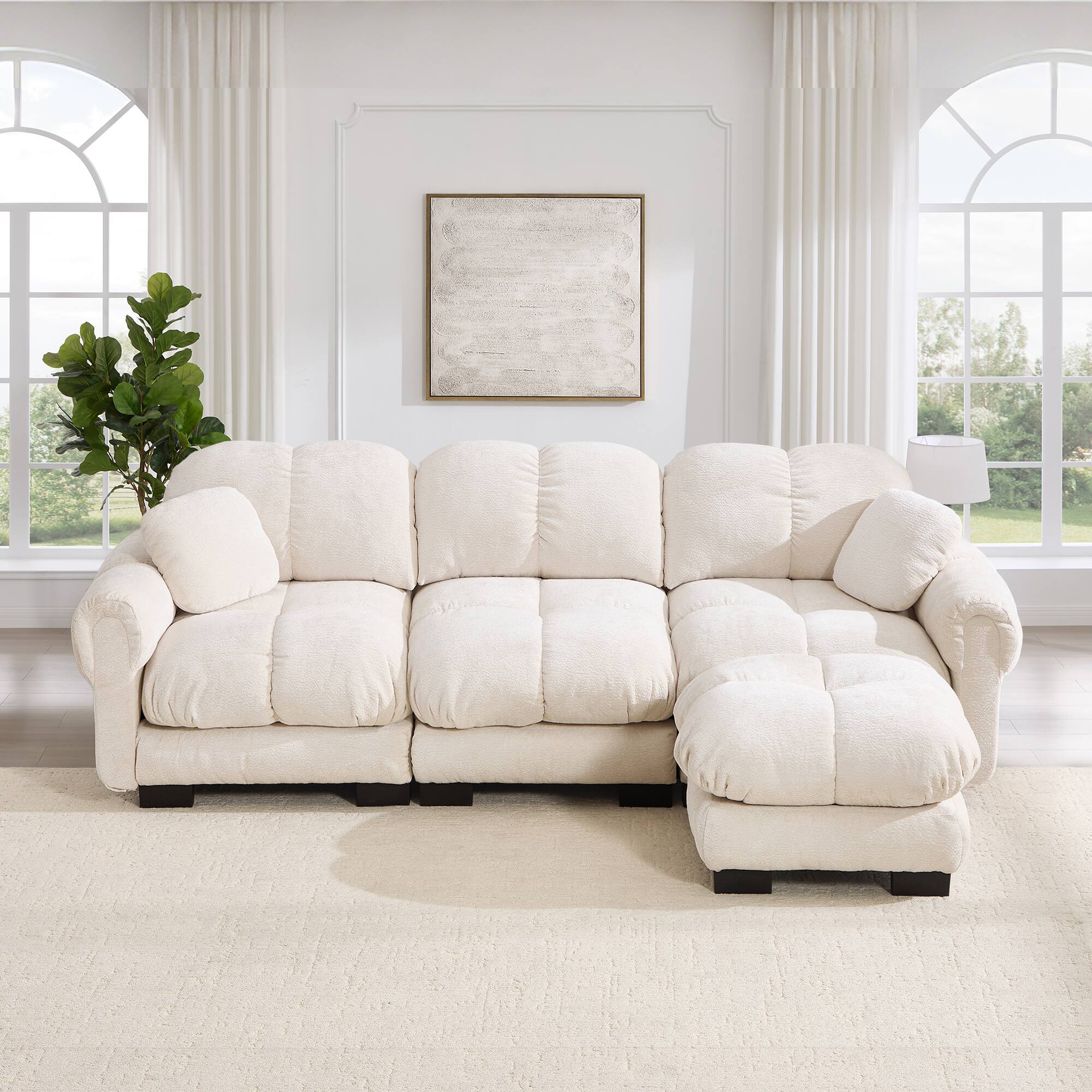 Alt View 4. Boyel Living - Cream Beige L Shaped Loveseat Sofa 103.9 in L x 58.6 in W x 35.4 in H Living Room Bedroom Apartment - Cream Beige.