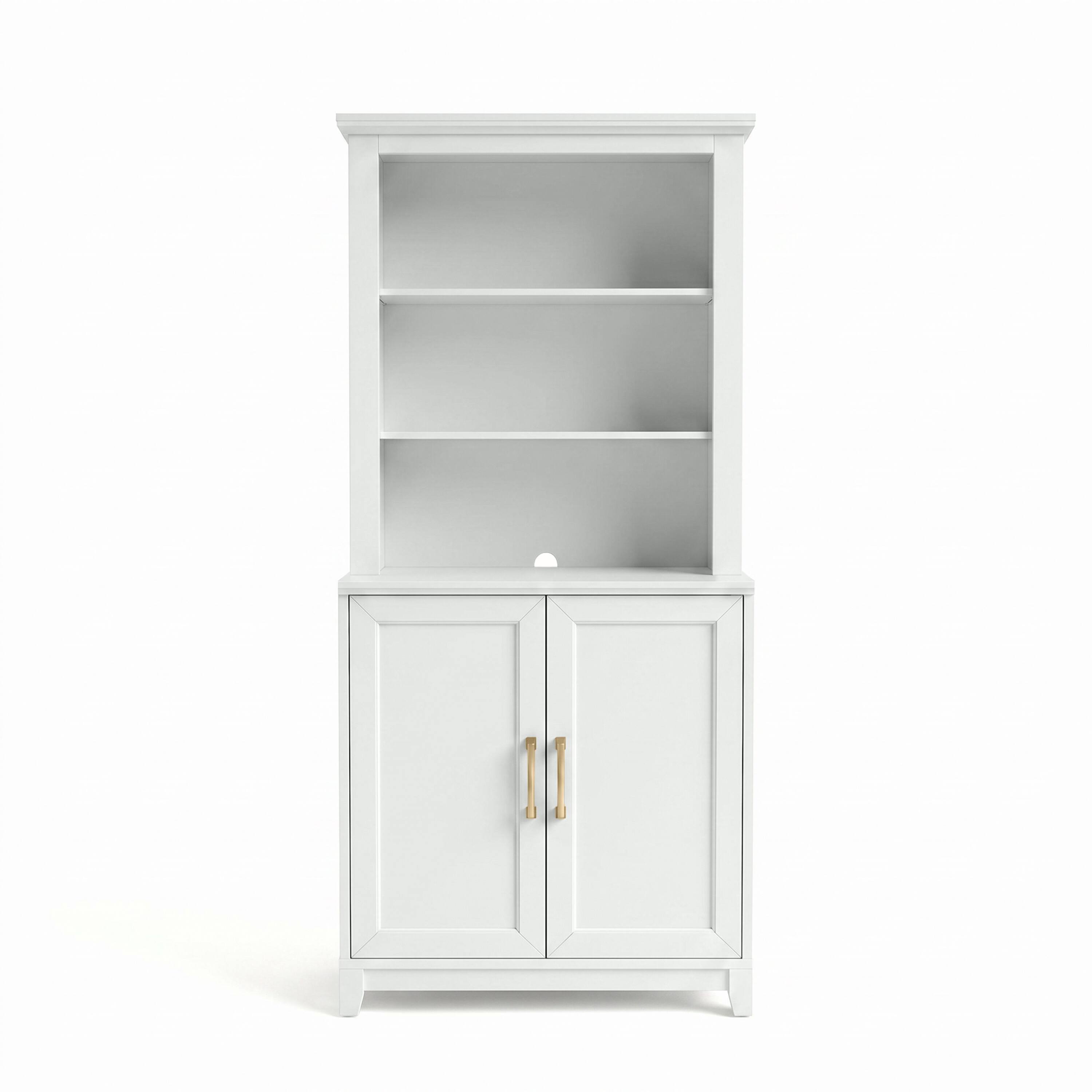Alt View 1. Martha Stewart - Bedford 2-Piece Modular Cabinet and Hutch Set with Premium Hardware, Open Top Shelves, Soft-Close Doors - White Frame/Gold Hardware.