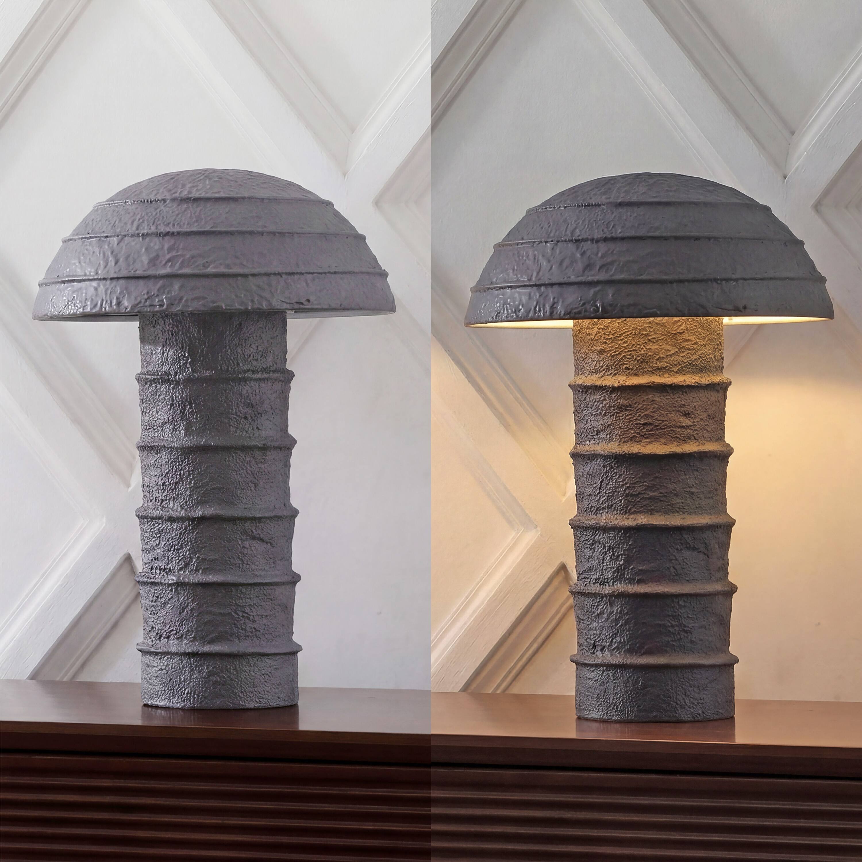 Alt View 6. Jonathan Y - Cremini 17.5 in. Modern Minimalist Plaster-Look Ribbed Mushroom Resin Cylinder LED Table Lamp, Gray (Set of 2) - Gray.