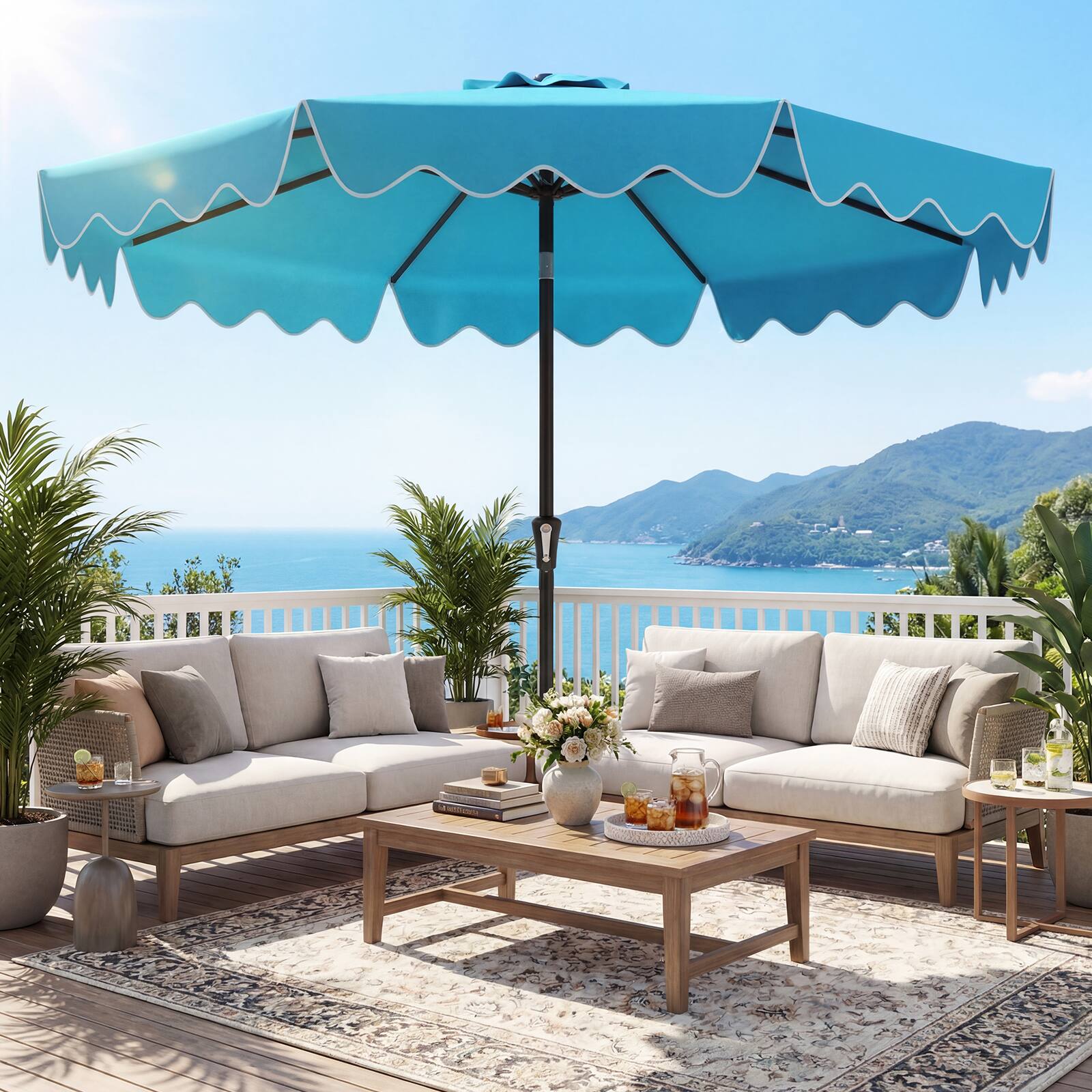 Alt View 4. Costway - Costway 9 FT Patio Umbrella with Weighted Base Sandbags Push Button Tilt Crank Sturdy Ribs - Turquoise.