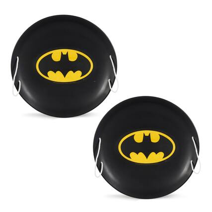 Front. Slippery Racer - Slippery Racer 26 Inch Batman Metal Saucer Sled w/ Rope Handles, Black (2 Pack) - Black.