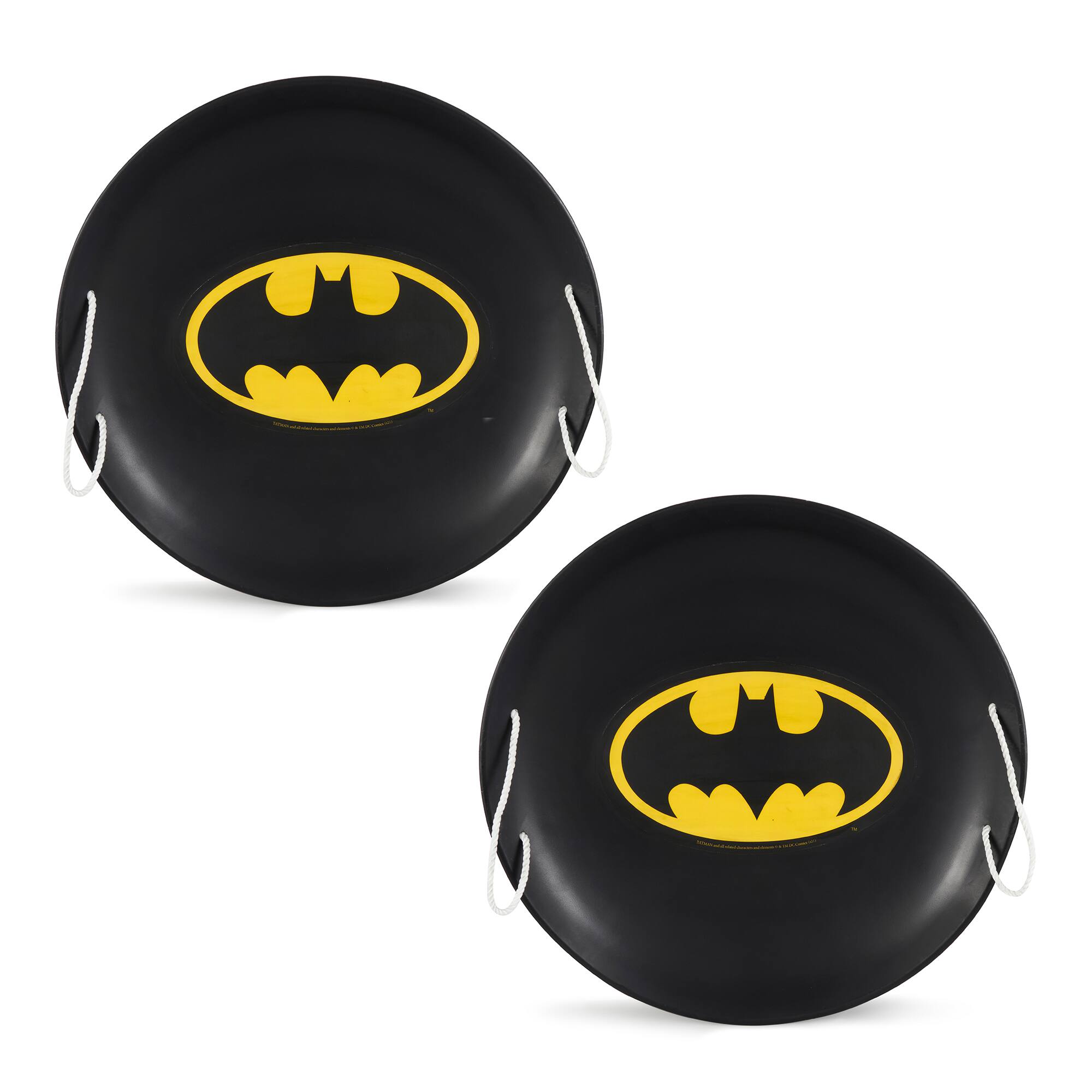 Front. Slippery Racer - Slippery Racer 26 Inch Batman Metal Saucer Sled w/ Rope Handles, Black (2 Pack) - Black.