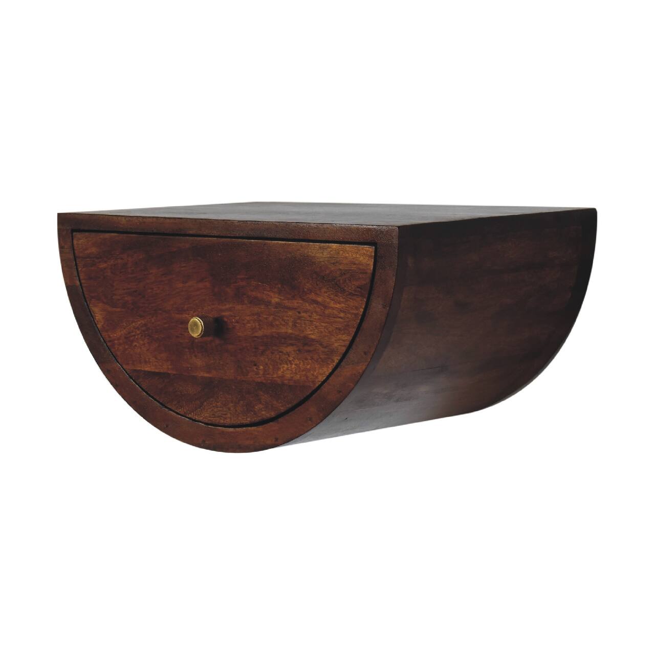 Left. Artisan Furniture - Artisan Furniture Solid Wood Chestnut Crescent Floating Nightstand, 1 Drawer, Dark Brown - Chestnut.