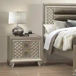 Loheer - Nightstand with Two Drawers, Beveled Mirror Trim and Acrylic Feet - Champagne