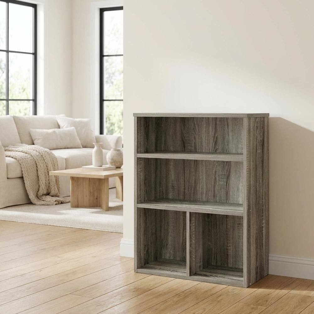Left. FurniFact - Engineered Wood Bookcase in Warm Brown Finish for Elegant Home Storage - French Oak.