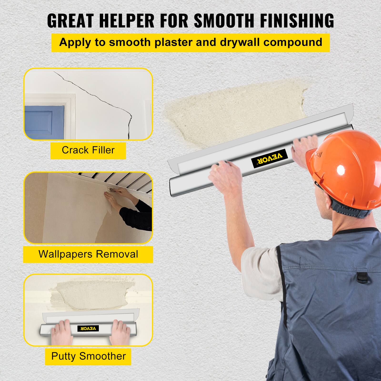 GREAT HELPER FOR SMOOTH FINISHING  
Apply to smooth plaster and drywall compound

- Crack Filler
- Wallpapers Removal
- Putty Smoother