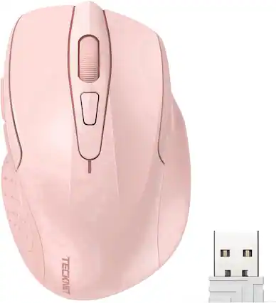 Front. TECKNET - TEKNET Wireless Mouse,2.4GHz Mouse with USB Receiver,2600 DPI,5 Adjustment Levels - Pink.