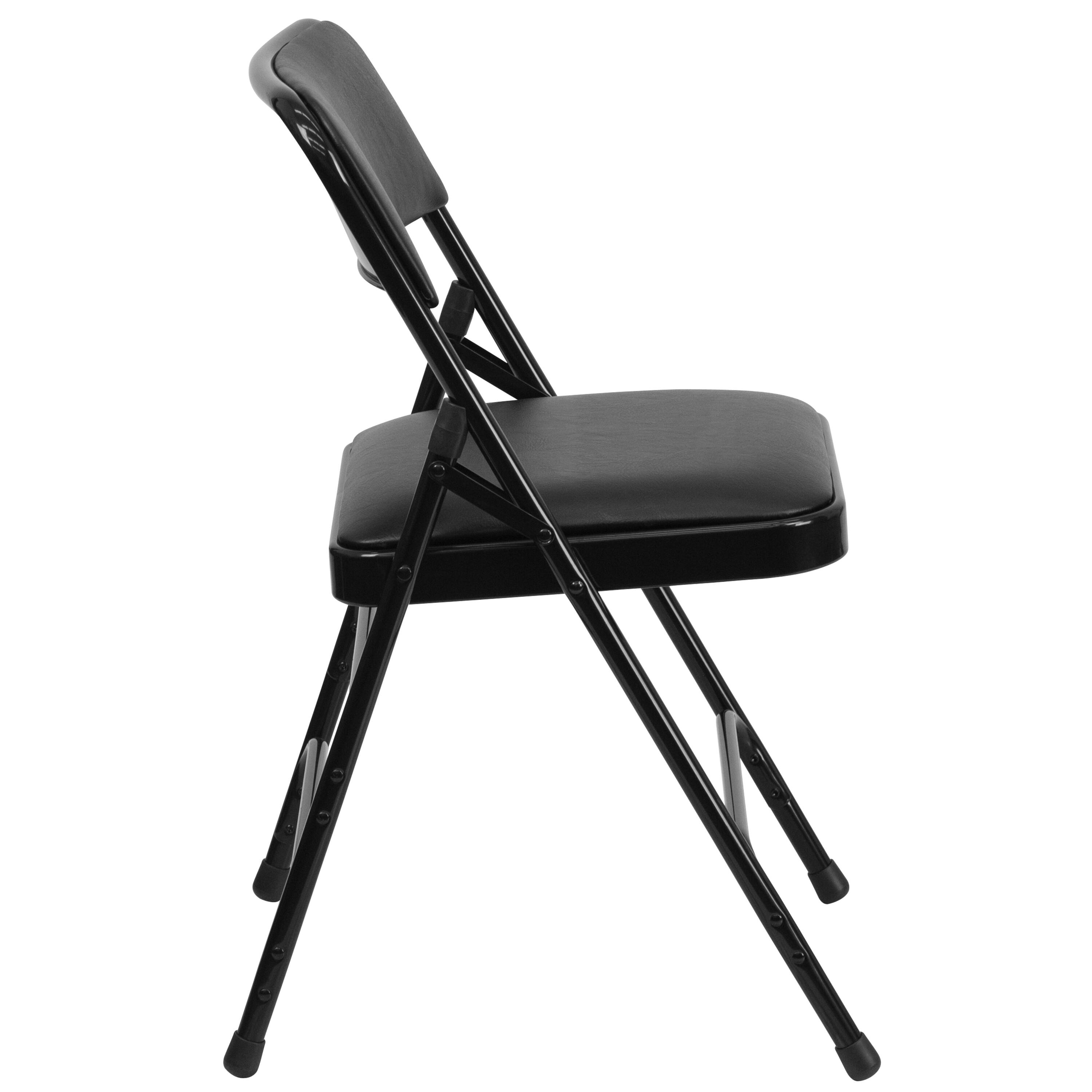 Alt View 7. Emma + Oliver - 4 Pack Home & Office Portable Party Events Padded Metal Folding Chair - Black Vinyl/Black Frame.