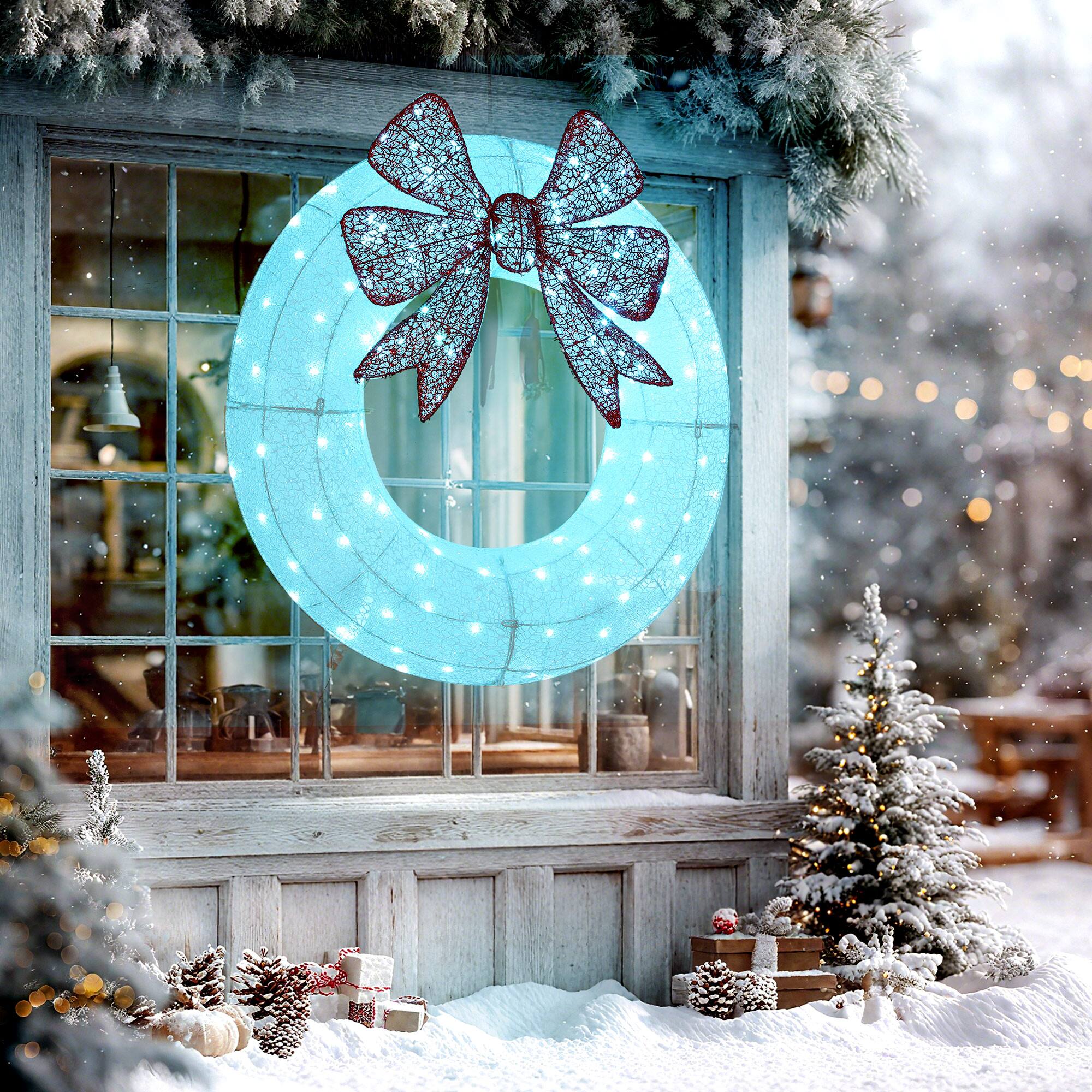 Alt View 1. Outsunny - 36in Lighted Christmas Wreath, Dual Color LED, 44 Modes, Daily Timer, Remote, Indoor Outdoor - White.