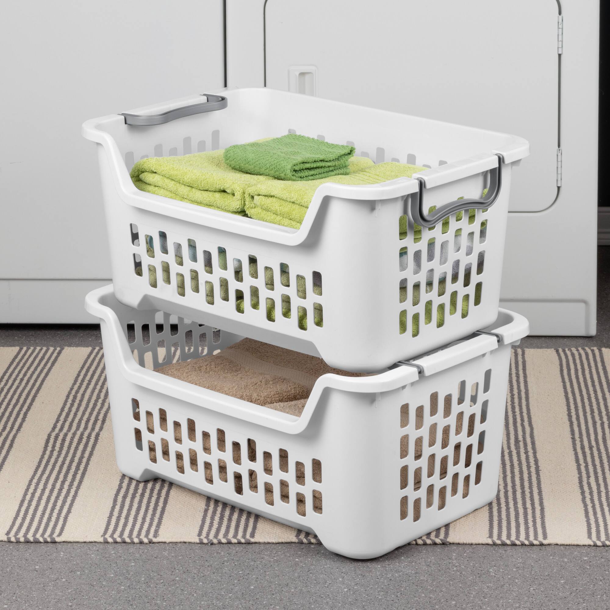Alt View 3. Sterilite - Sterilite Stacking Laundry Basket, 2 Bushel Hamper with Handles, White, 12 Pack - White.