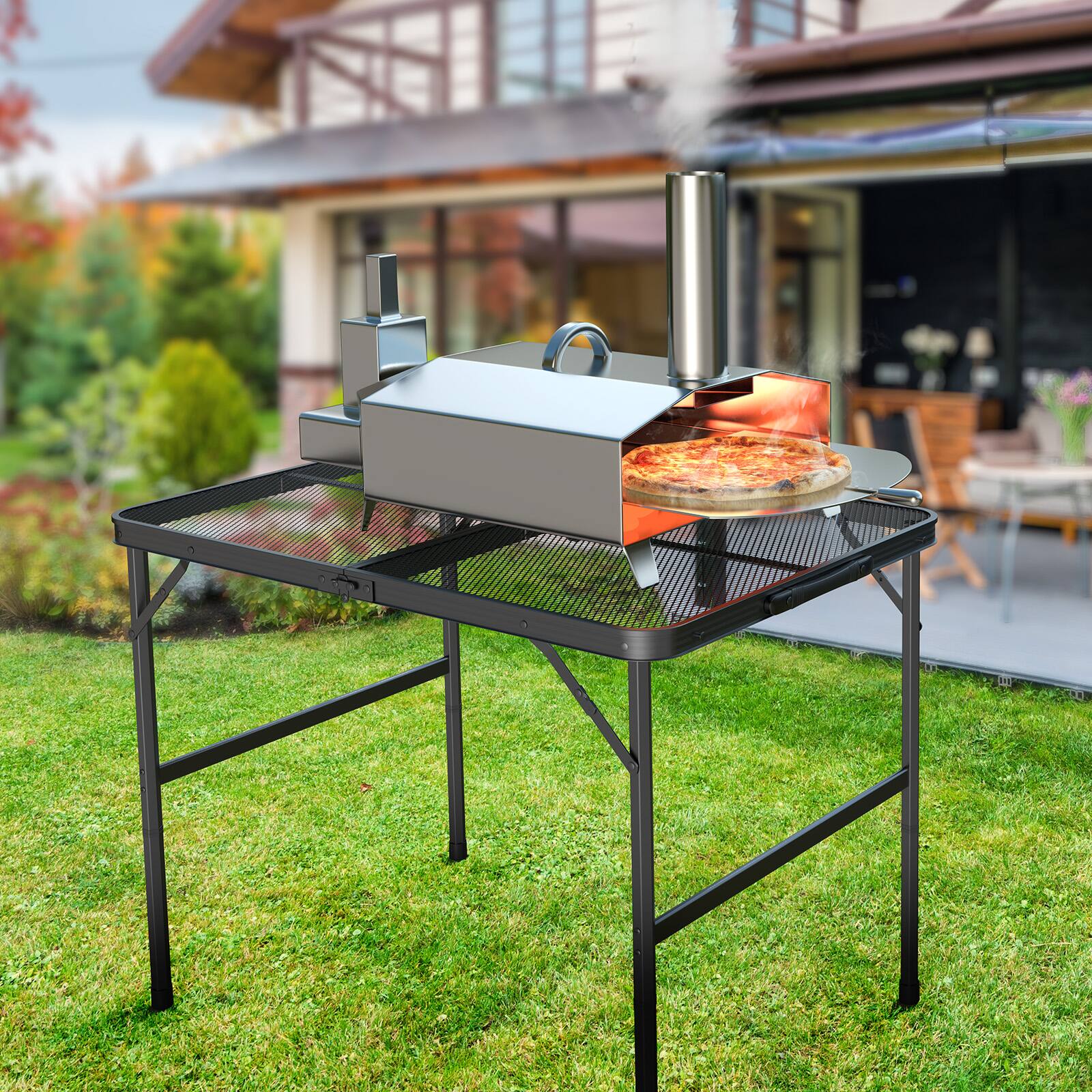 Alt View 4. Winado - 3 FT Camping Table Folding Grill Table with Mesh Desktop Portable Aluminum for Outdoor Garden Party - Black.