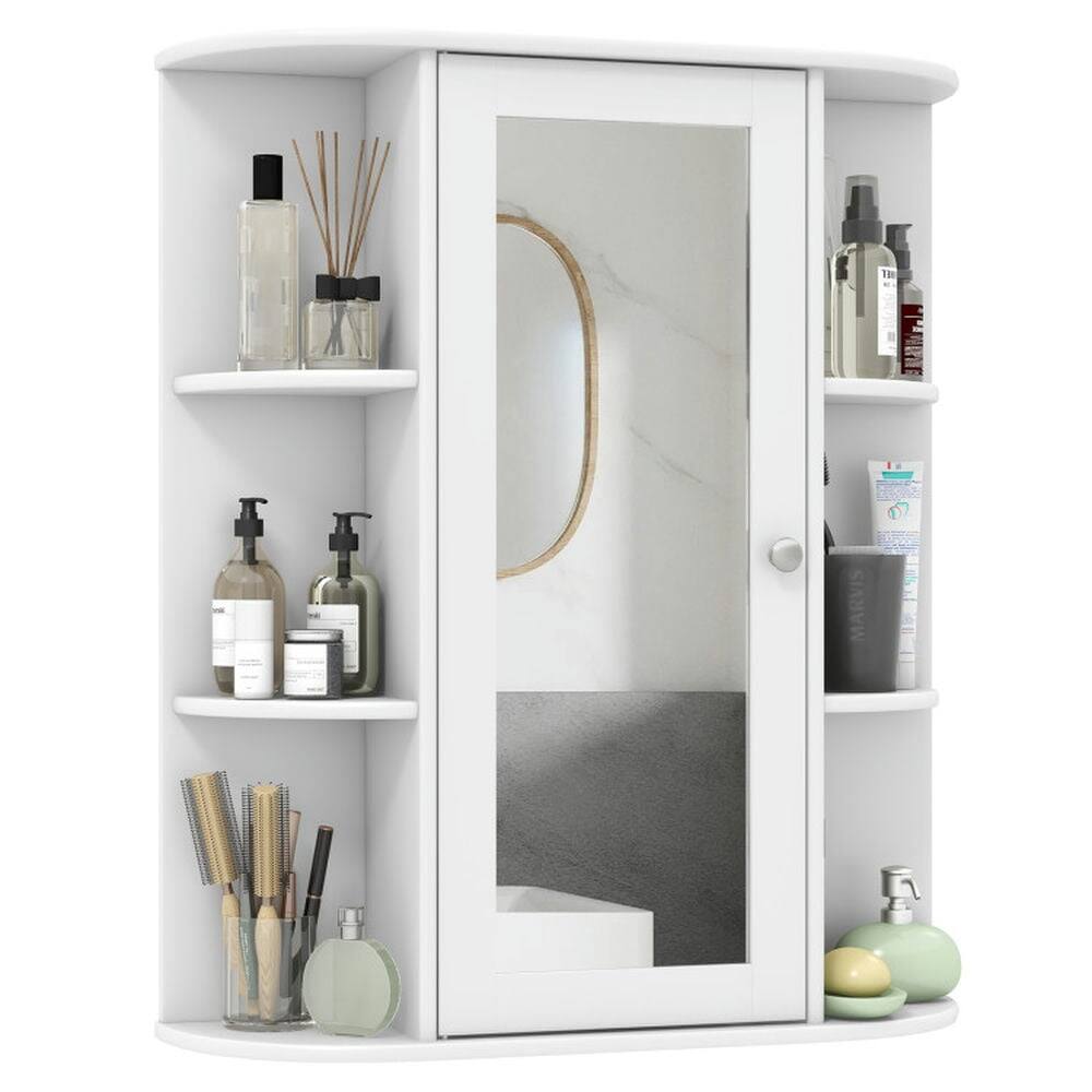 Back. Pefilos - Mirrored Bathroom Medicine Cabinet with Single Mirror Door and Adjustable Shelf-White, Bathroom Cabinet for Bathroom - White.