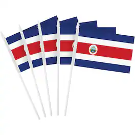 G128 - 30-Pack Handheld Costa Rica 4" x 6" Stick Flags — Printed 150D Polyester with White Spear-Tip Plastic Sticks - Assorted Colors