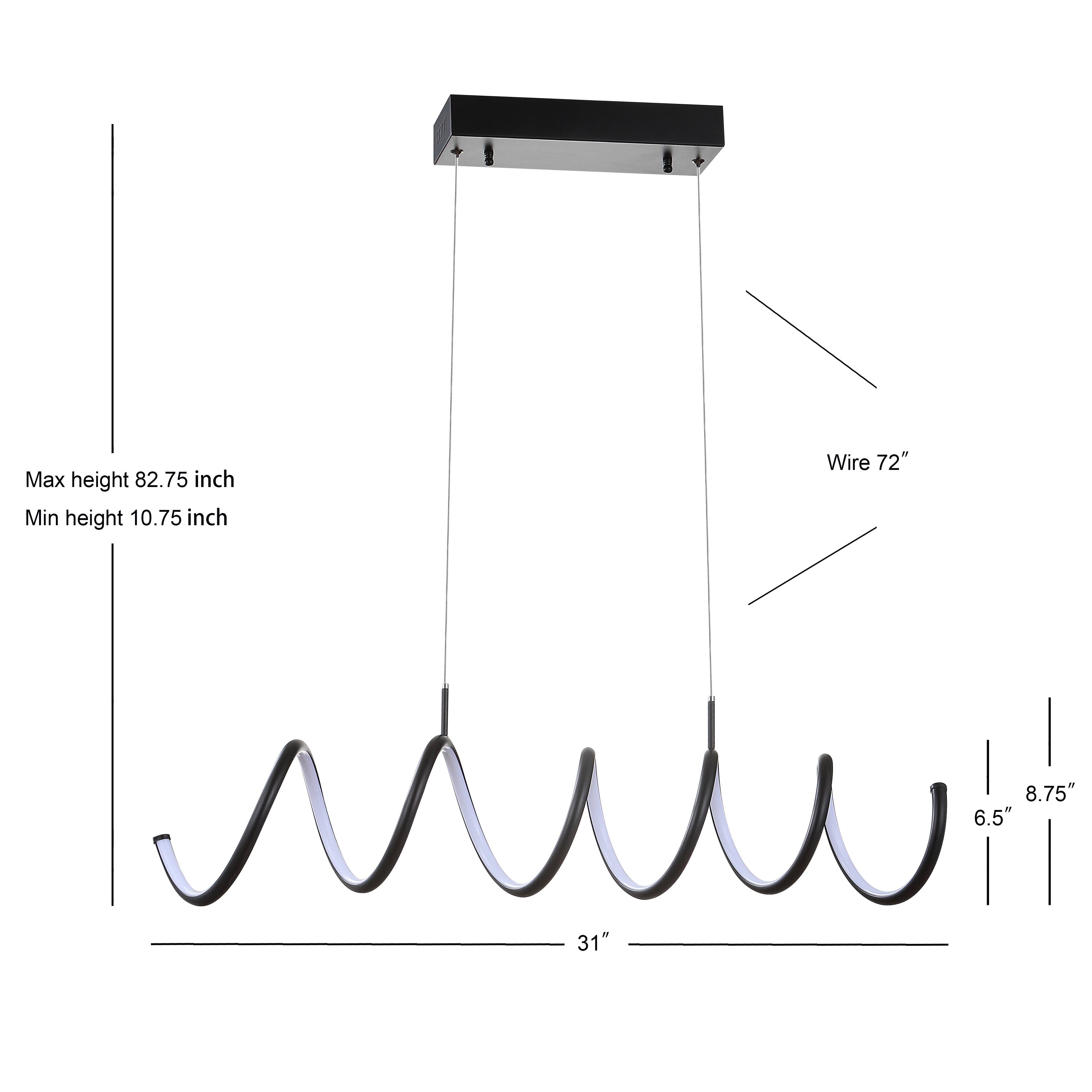 Max height 82.75 inch  
Min height 10.75 inch  
Wire 72"  
8.75"  
6.5"  
31"