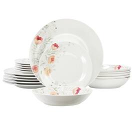 Elama - Poppy 18 Piece Porcelain Dinnerware Set, Service for 6 - White and Orange