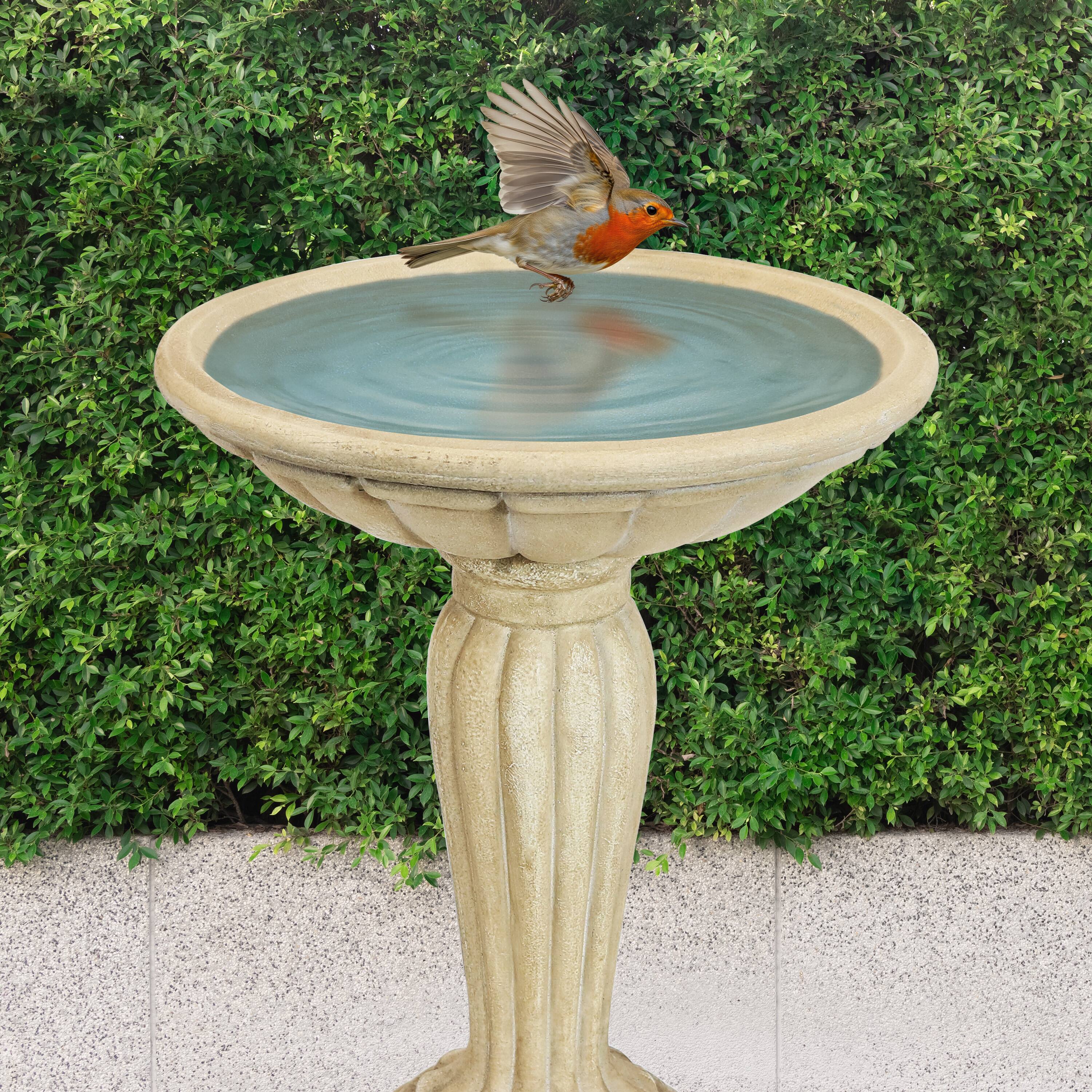 Alt View 9. Sunnydaze - Grecian Glass Fiber Reinforced Concrete Bird Bath - 16 in - Antique White.