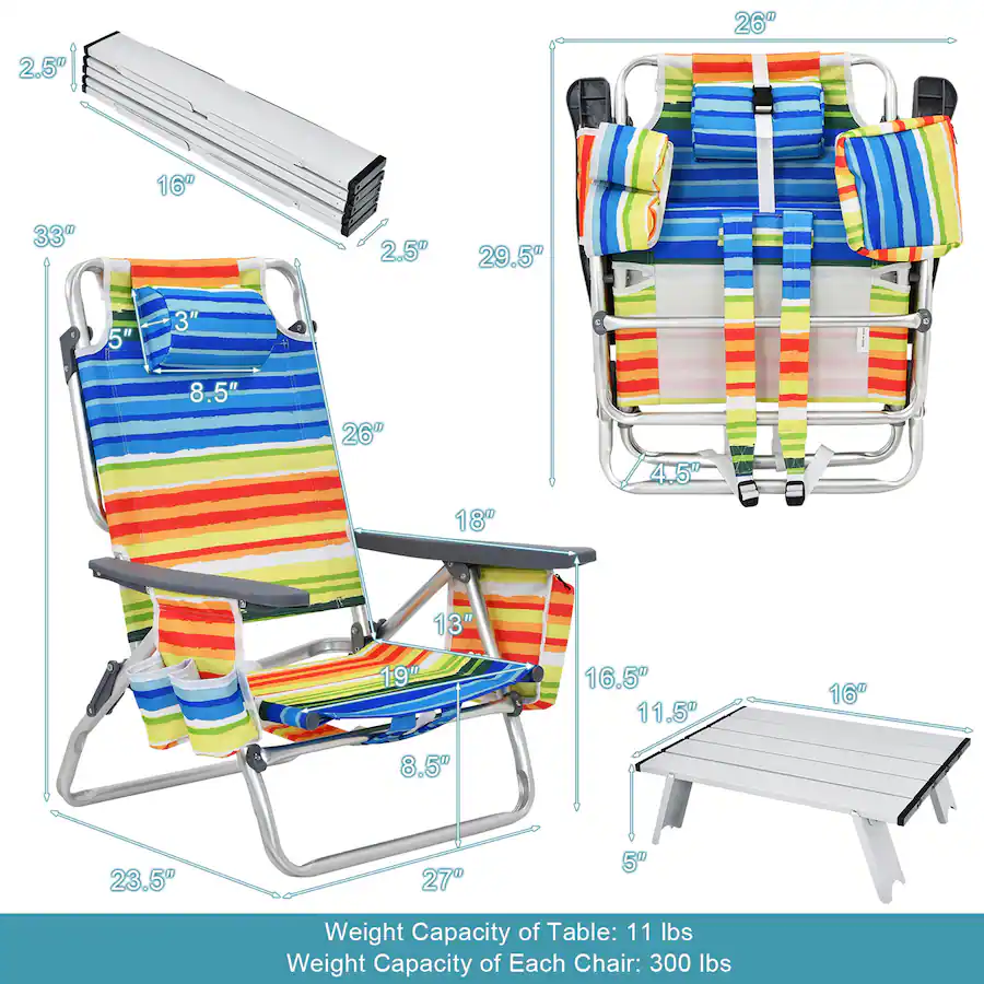 Yellow Packing Alert Costway 2 Pack Folding Backpack Beach Chair Table Set 5 Position ...