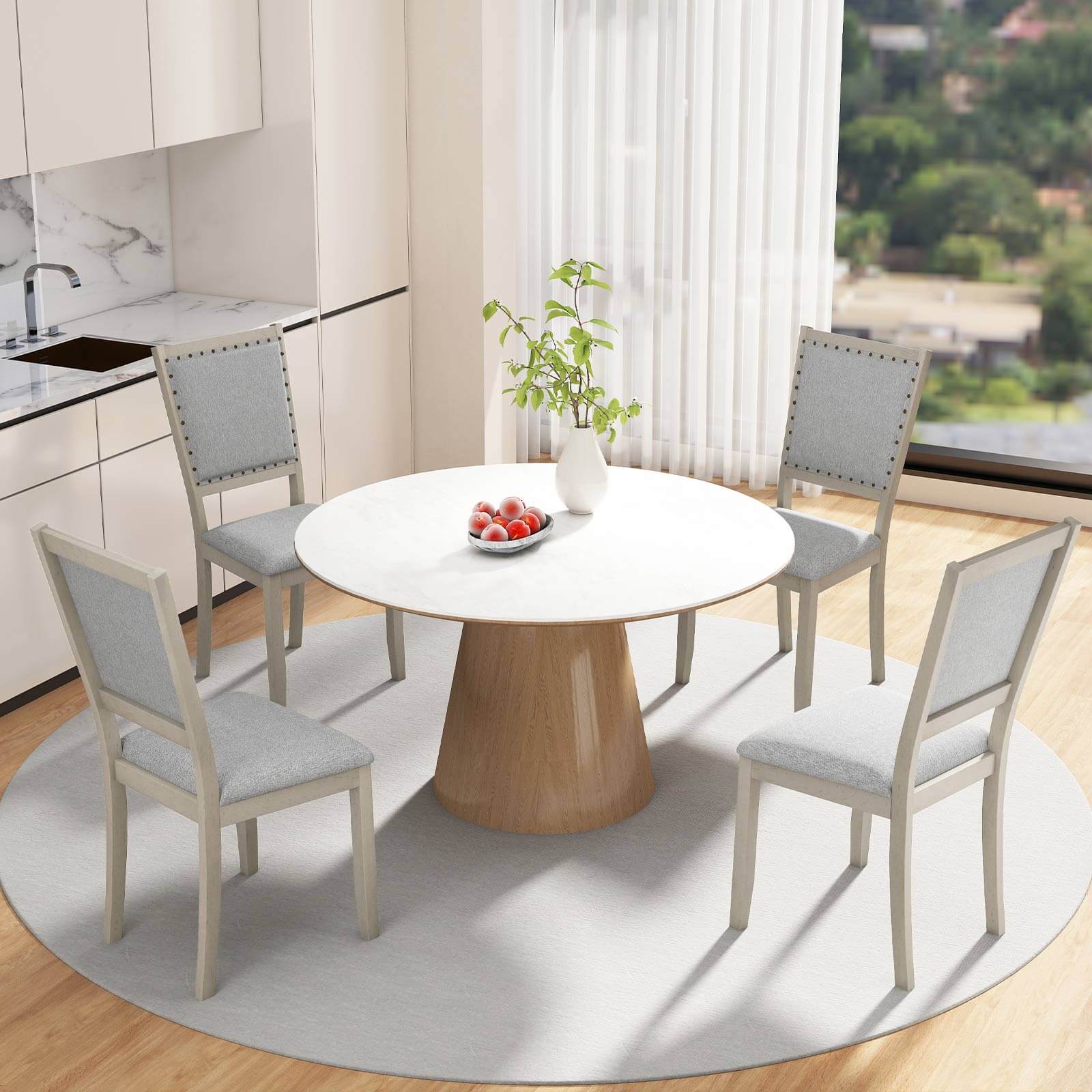 Alt View 4. Costway - Costway 4 PCS Farmhouse Dining Chair Fabric Upholstered Kitchen Chairs for Dining Room - Gray.